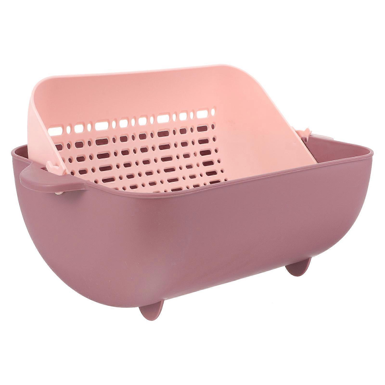 Multi Functional Drain Basket Rotary Design Fruit Storage Pink 29x20x11 Cm Storing Fruits and Vegetables 1Set