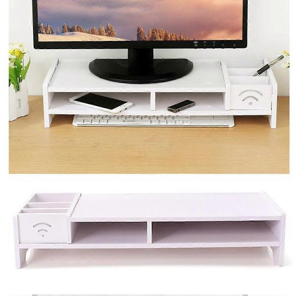 Desk Organizer Stand Computer Monitor Stand Riser Minimalist Design For Home Use And Office Space Maximization 50 X 20 X 10 Cm White 1Pack