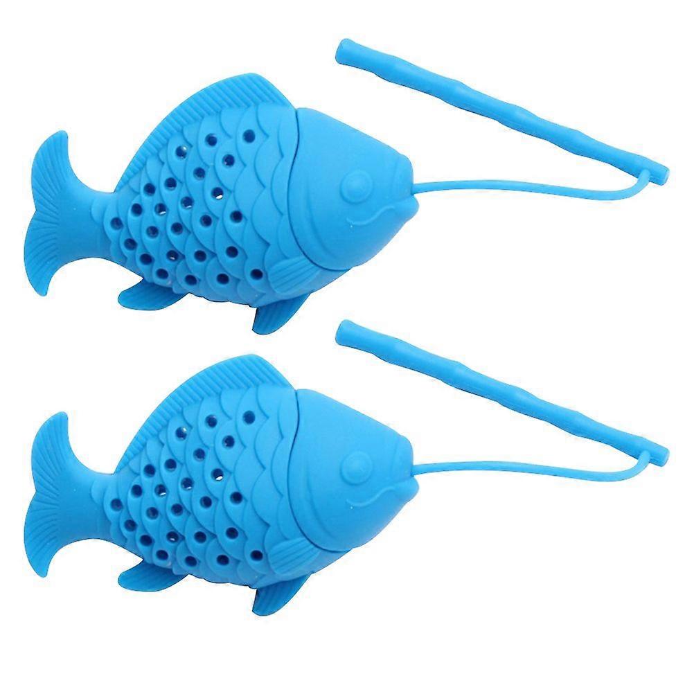 2pcs Creative Fish Shaped Tea Strainer Practical Tea Filter Silicone Tea Strainer Tea Infuser Filter (Blue)