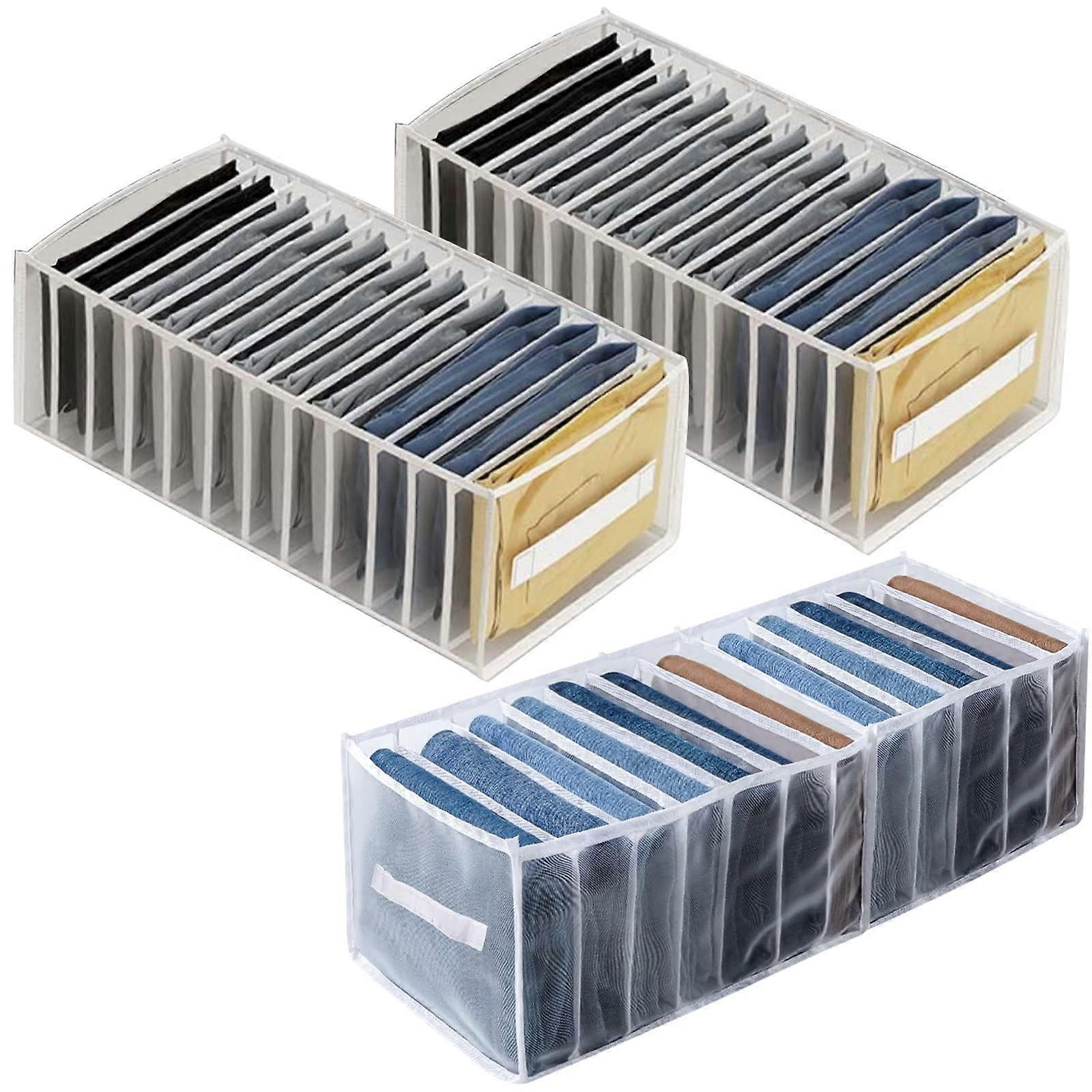 Pack of 3 Wardrobe Organiser, 12 Compartments Foldable Storage Box for TShirts, Jeans