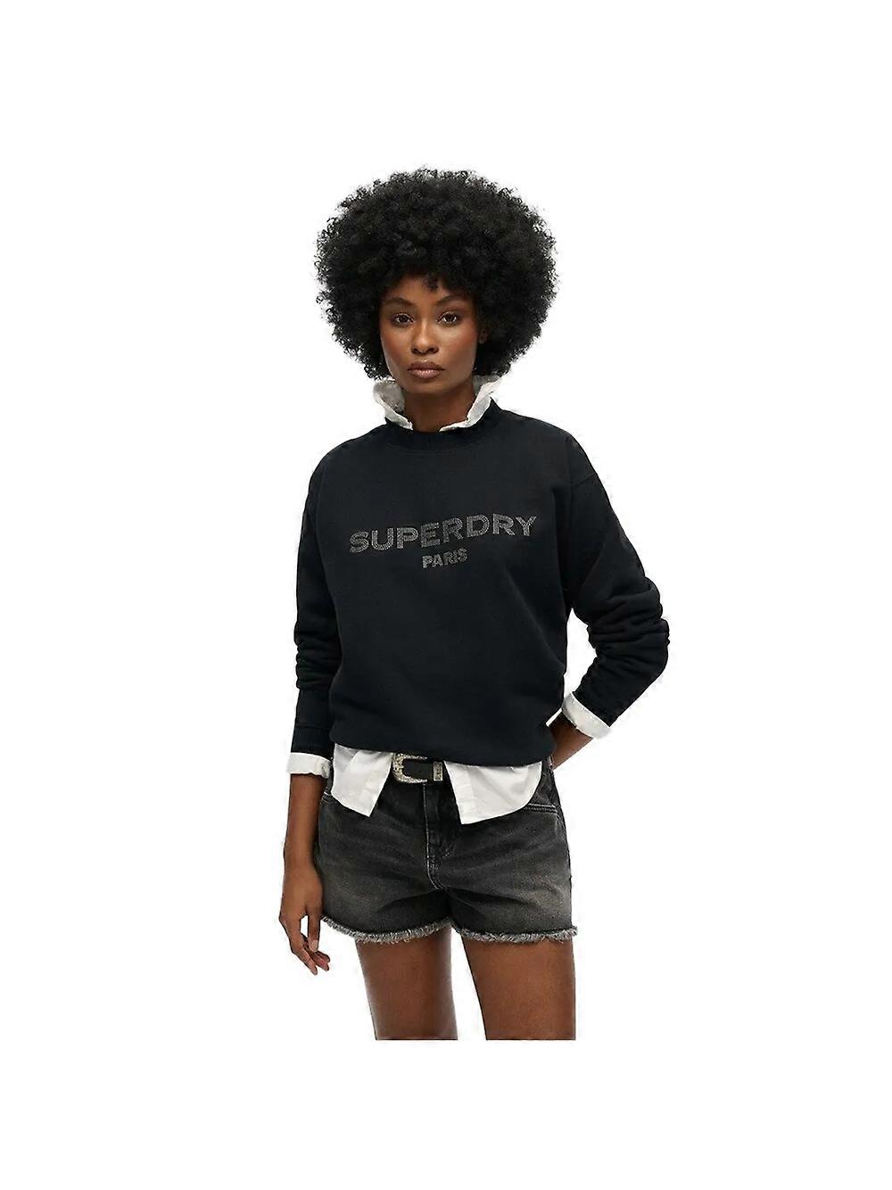 女士 Superdry Varsity 宽松卫衣 黑色
