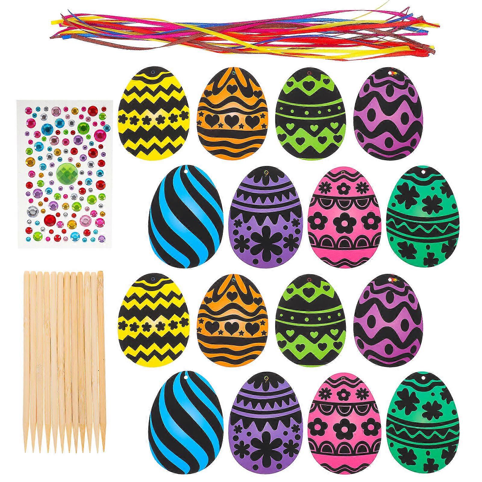 Egg Decorating Kits Easter Eggs Scratch Cards Diy Activity Children Easter Theme 24-Pcs 1 Set