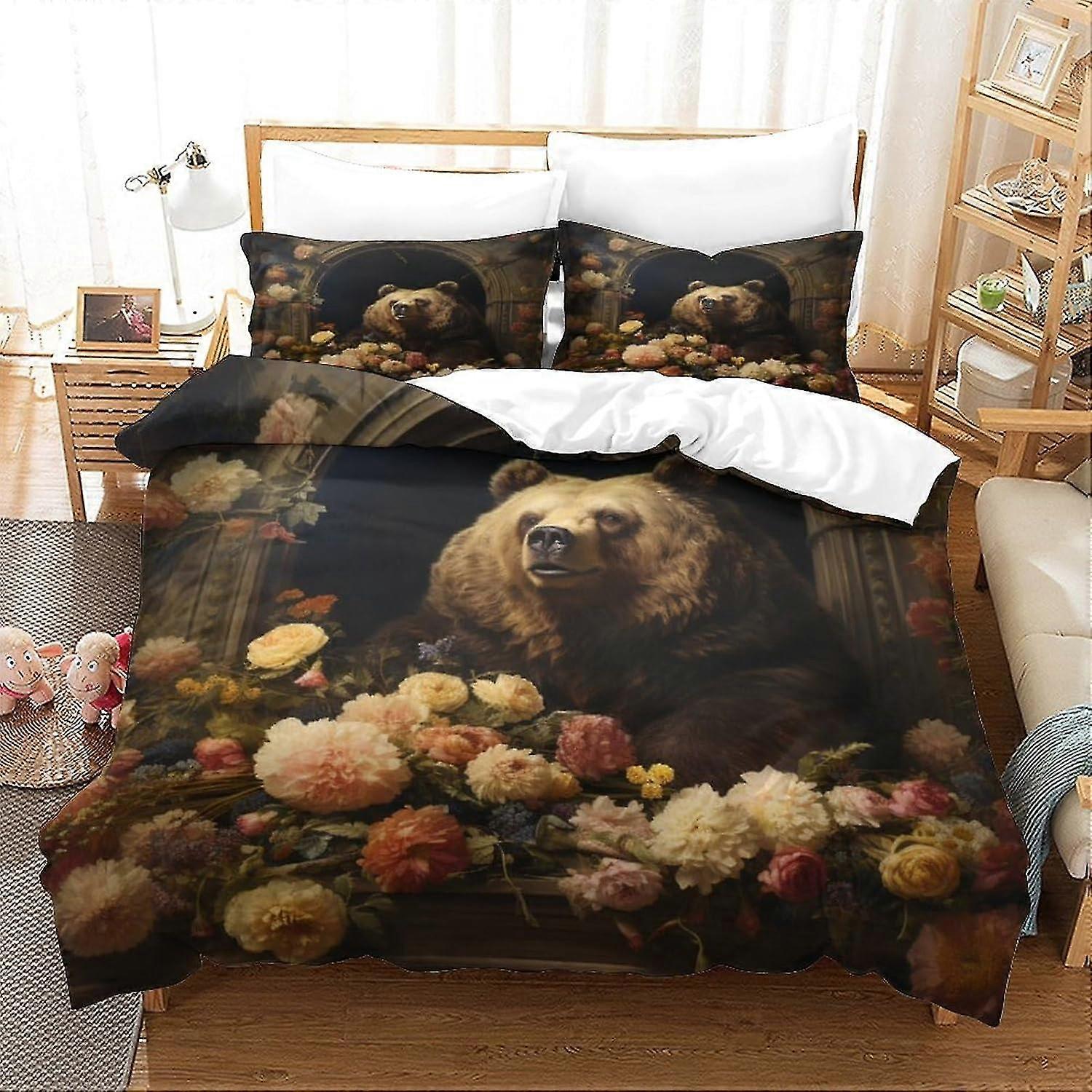 Flower and Panda Duvet Cover Sets for Kids, Lightweight Soft and Breathable 3D Printed Quilt Cover with Pillowcase for Children and Teens