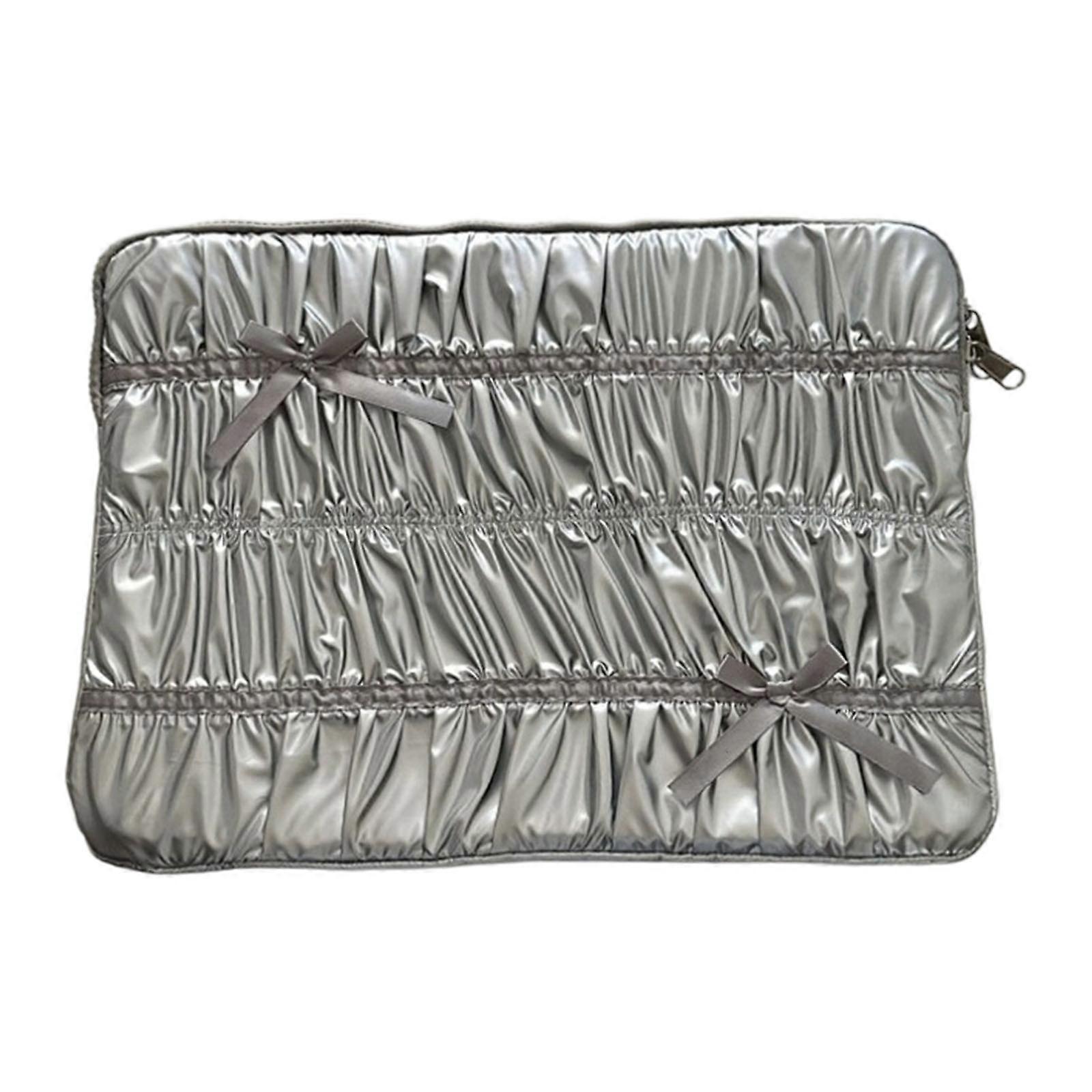 Embroidered Laptop Case Bag For Computers Soft Padded Sleeve With Macaron Color Business Travel Essential Silver 15 to 15.6 inches