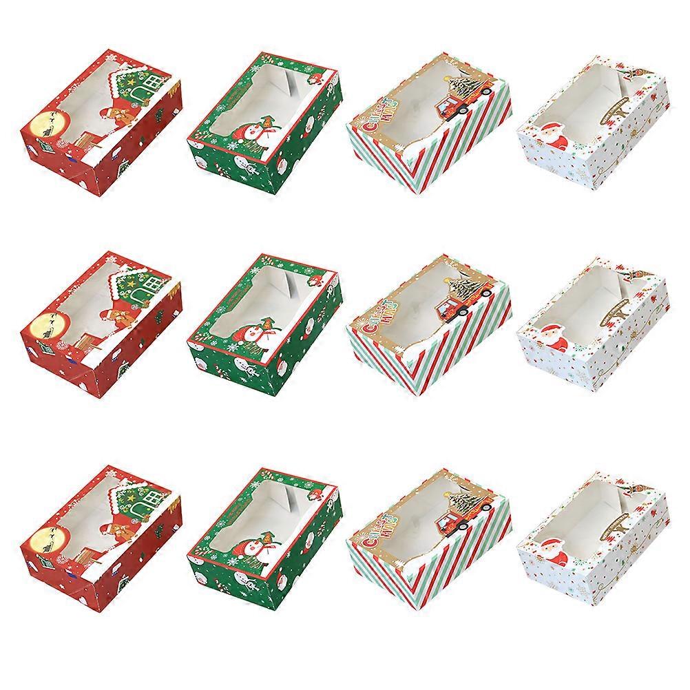 Holiday Biscuit Box Christmas Paper Cake Boxes Rectangular Assorted Color Storage 12Pcs