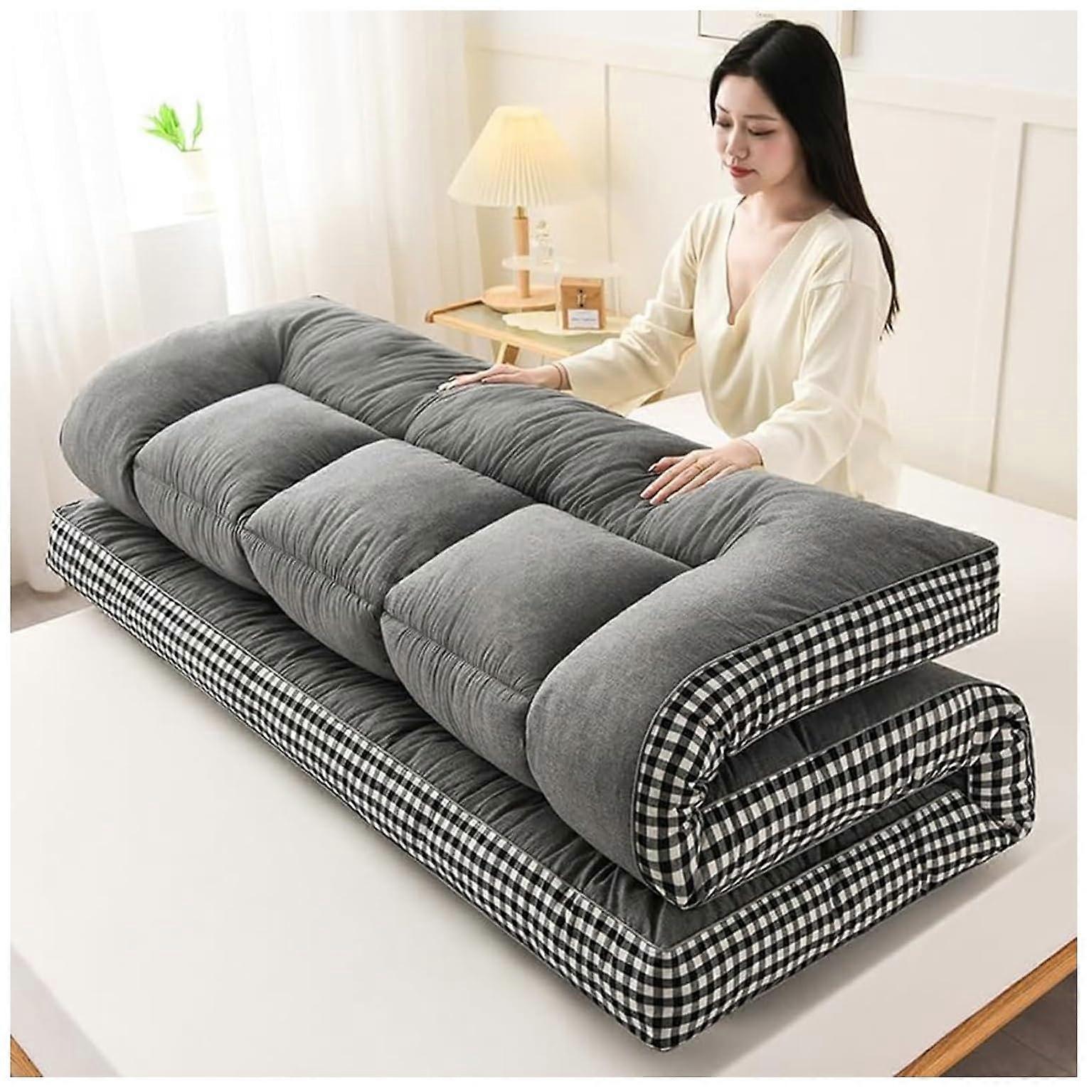 Materac podłogowy Futon, składane łóżko podłogowe, materac kempingowy (beżowy, 90x200cm) Nr ref.: 9825