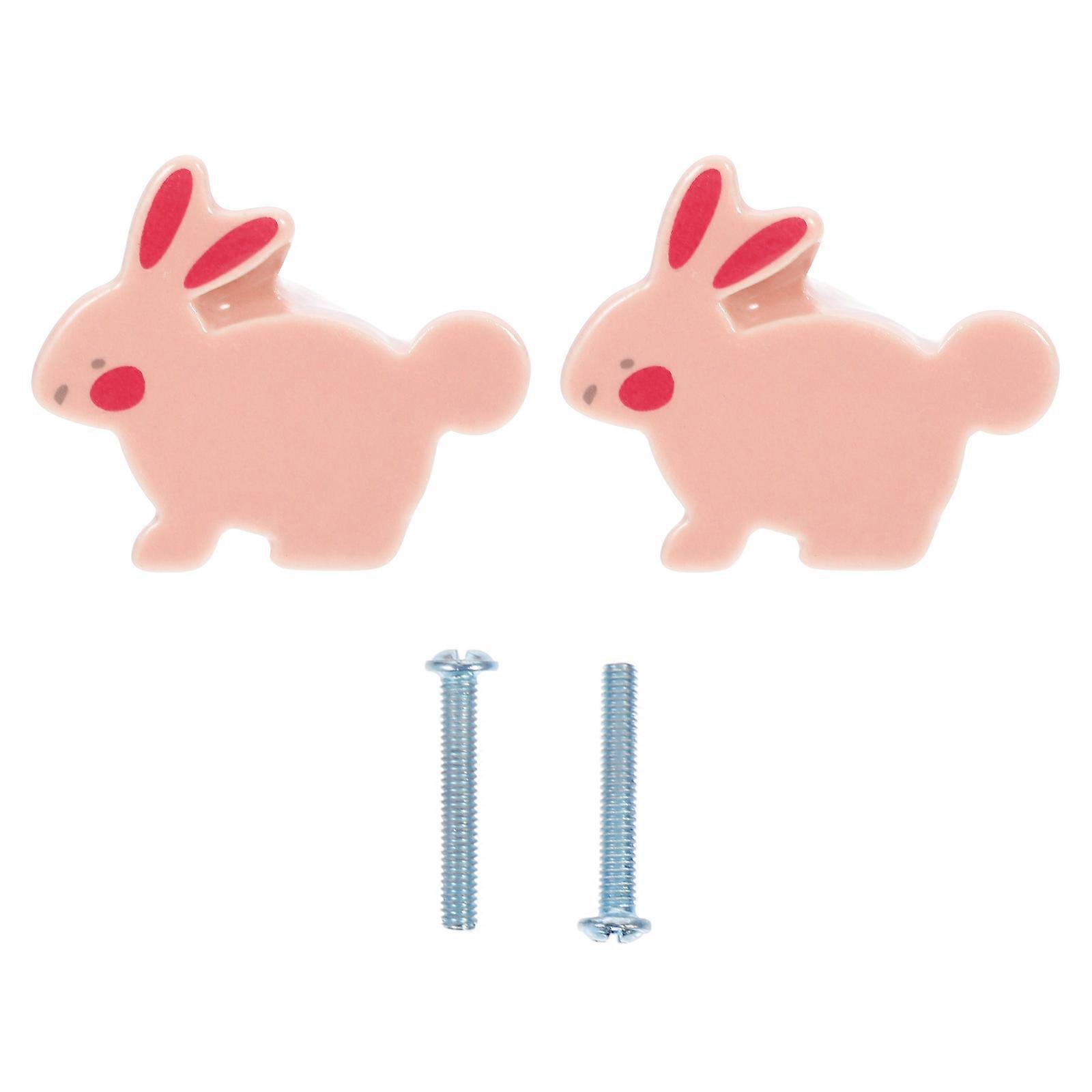 Furniture Knobs Animals Ceramic Door Knobs Cartoon Animal Shaped Pull Handles Pink 4.7X4X3.1CM 2Pcs