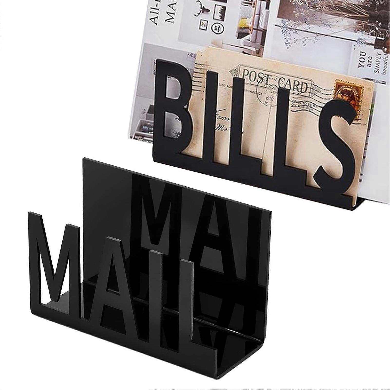 亚克力邮件收纳盒,2件套桌面信件分类架,信封支架,信件账单整理器,现代镂空设计,适用于家庭和办公室,尺寸15.7×10.6厘米,节省空间高效收纳