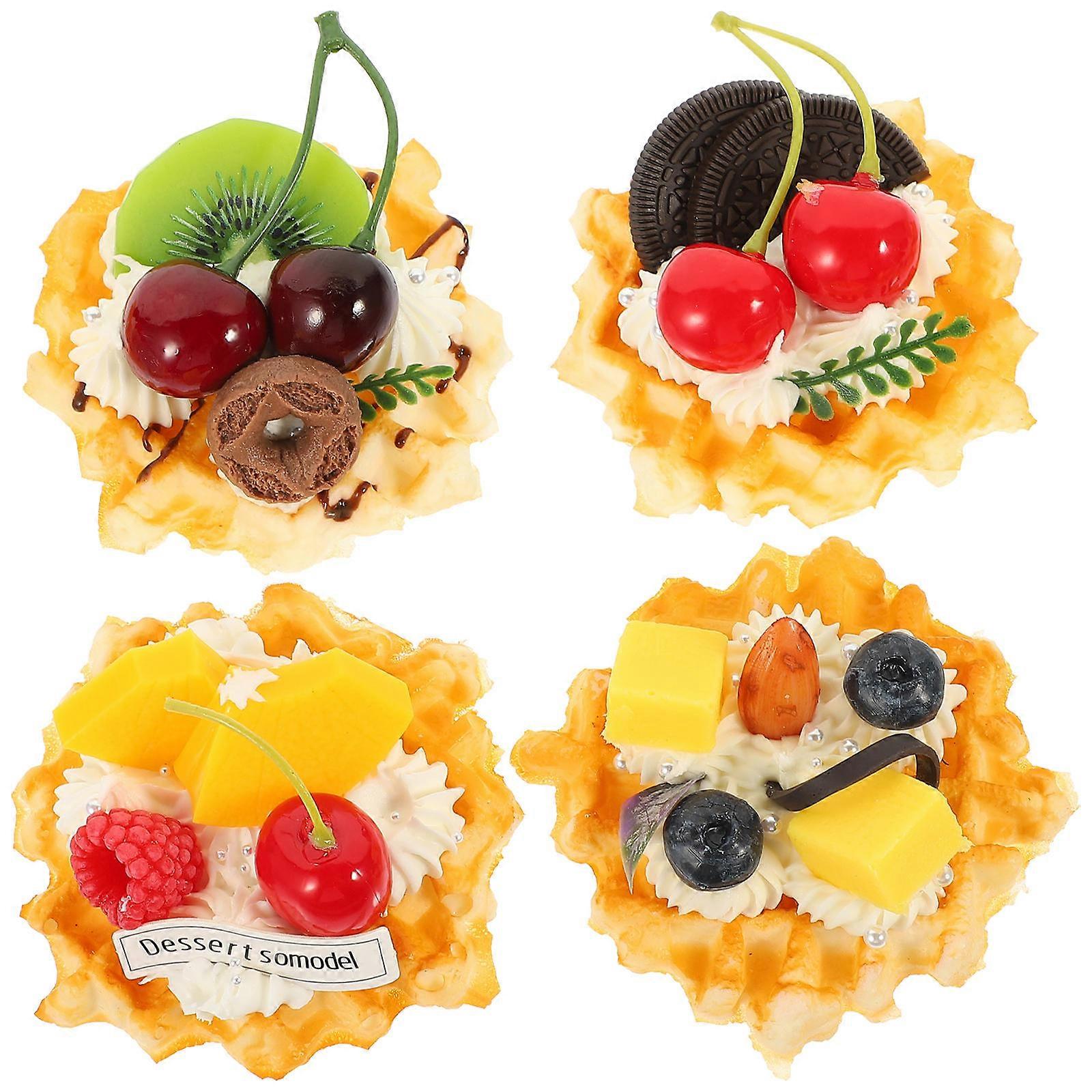 Mini Dessert Model Set Simulated Waffle Snacks Models Decoration Display Teaching Tool Light Yellow 4Pcs