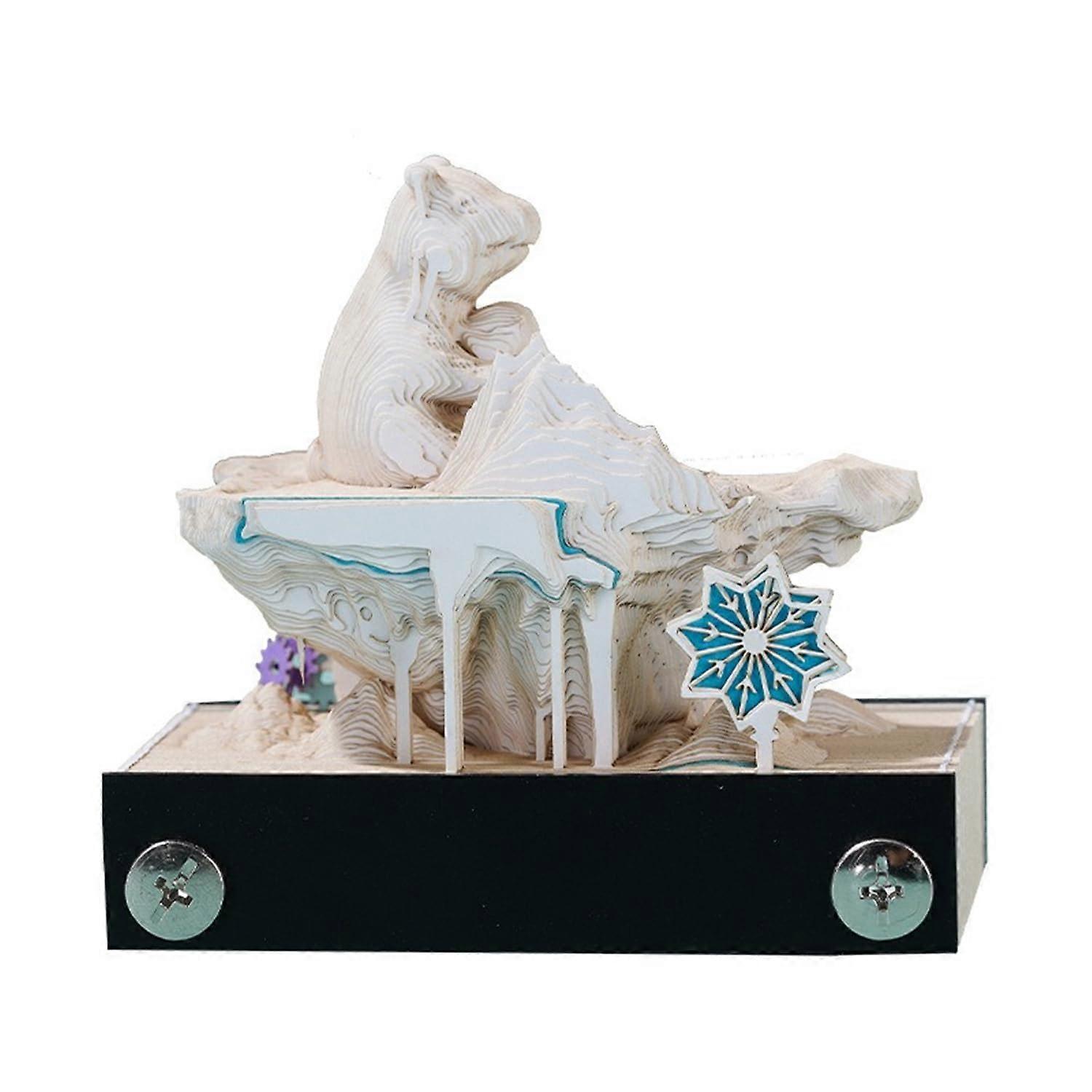 Desk Calendar Notepad, Paper Carving, 3D Lock Calendar Notepad, Tear Off Notepad, DIY Paper Carving (Polar Bear)