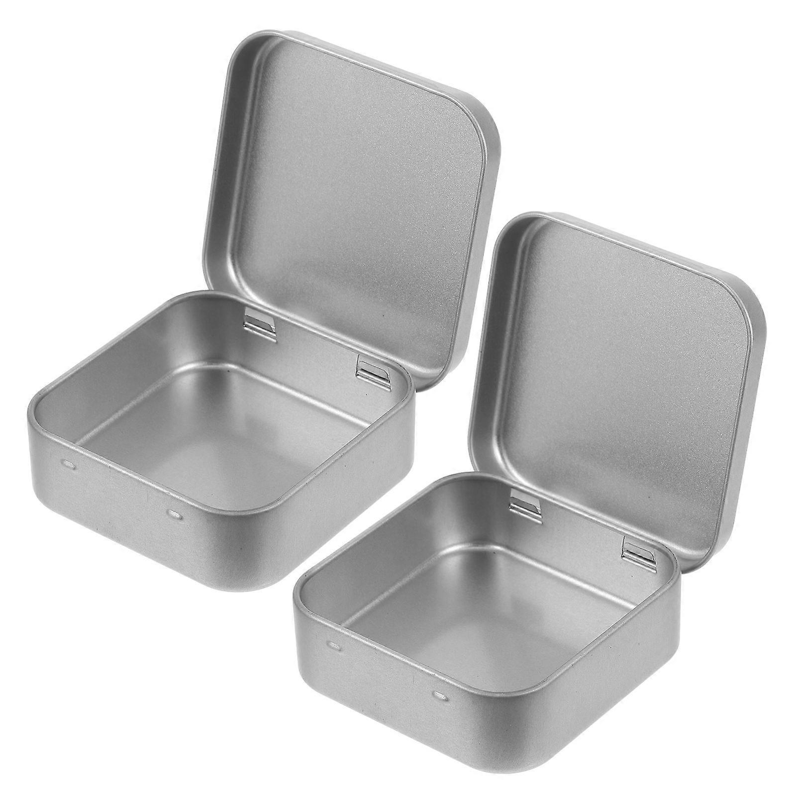 Iron Box Tiny Metal Storage Case for Jewelry with Lid 2Pcs Portable Silver