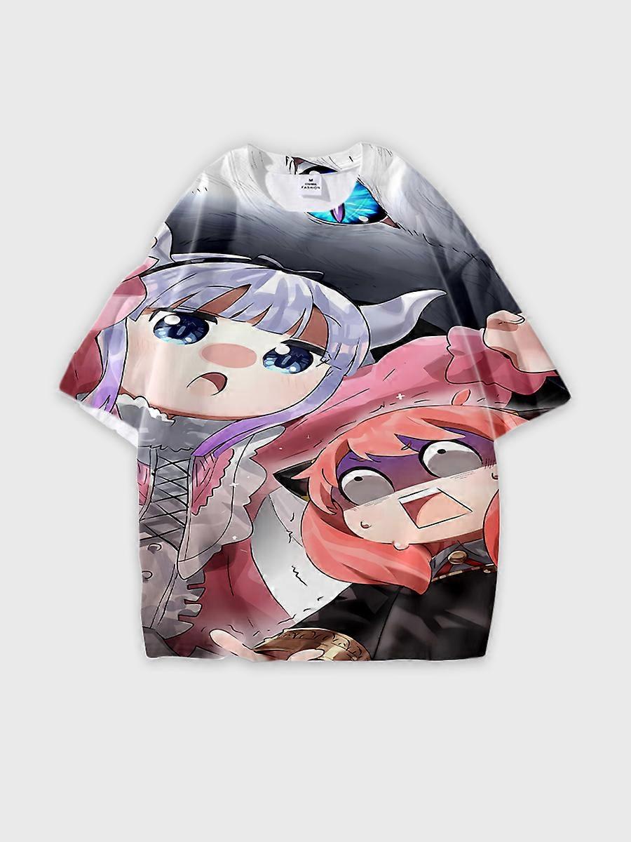 T-shirt girocollo Cartoon Pattern manica corta sciolta O335