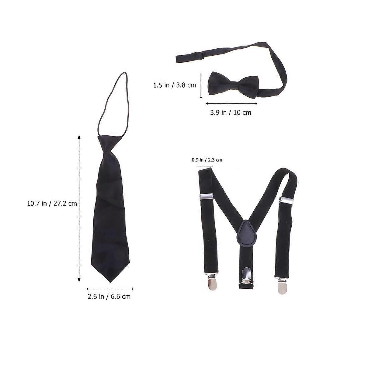 3pcs Solid Elastic Suspenders & Pre Tied Bow Tie Set for Boys – Comfortable Clip Buckle Braces for Formal and Everyday Wear