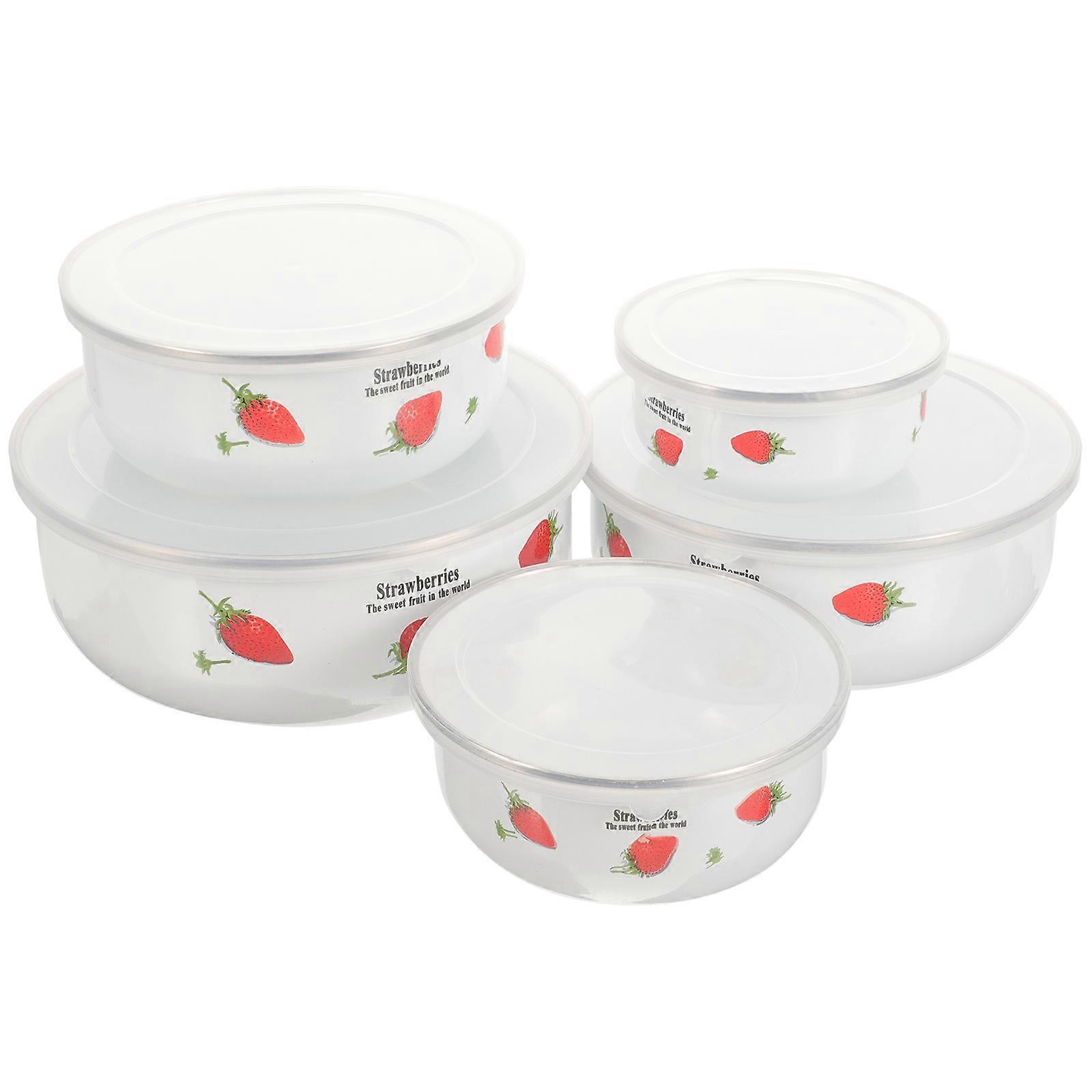 Retro Enamel Food Bowls with Lid for Home Use Stackable Kitchen Bowls Set of 5 Pieces Red Color