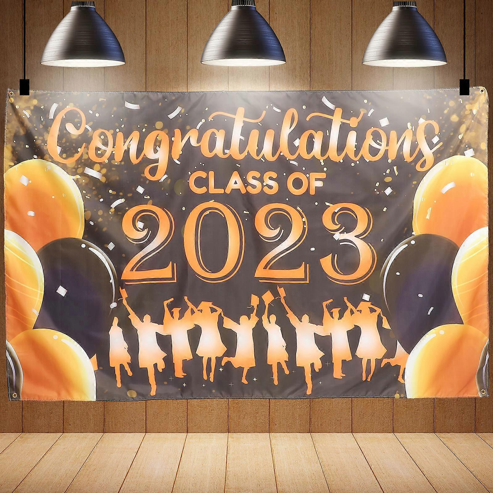 Grad Party Decorations Graduation Banner Class of 2023 Backdrop Decoration for Events 180X115CM Polyester Photo Background 1Pack