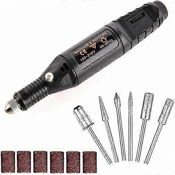 Electric nail file with 6 pieces, black.