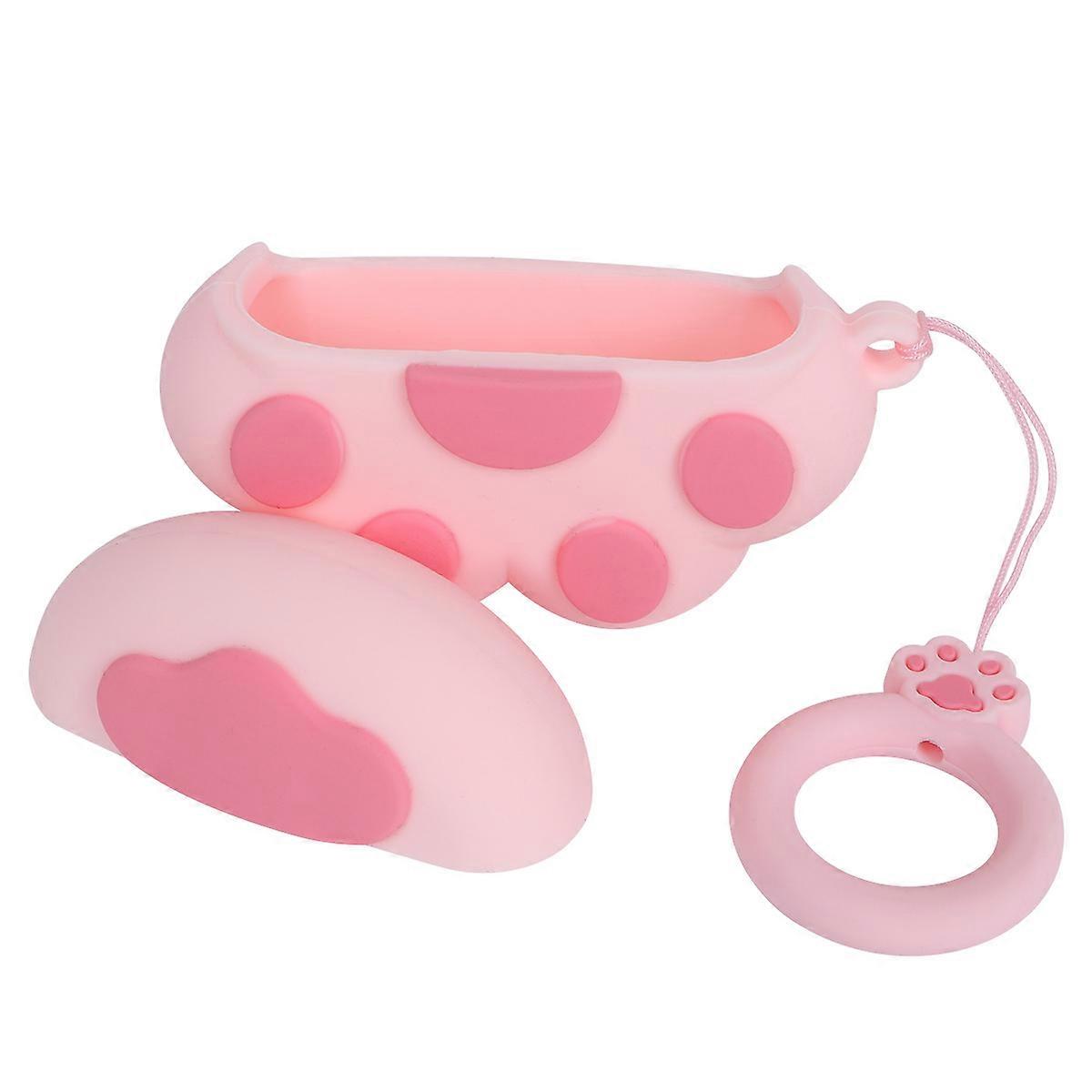 Wireless Earphone Case with Cat Paw Design 1 Set Silicone Cover and Ring Pendant for Pink