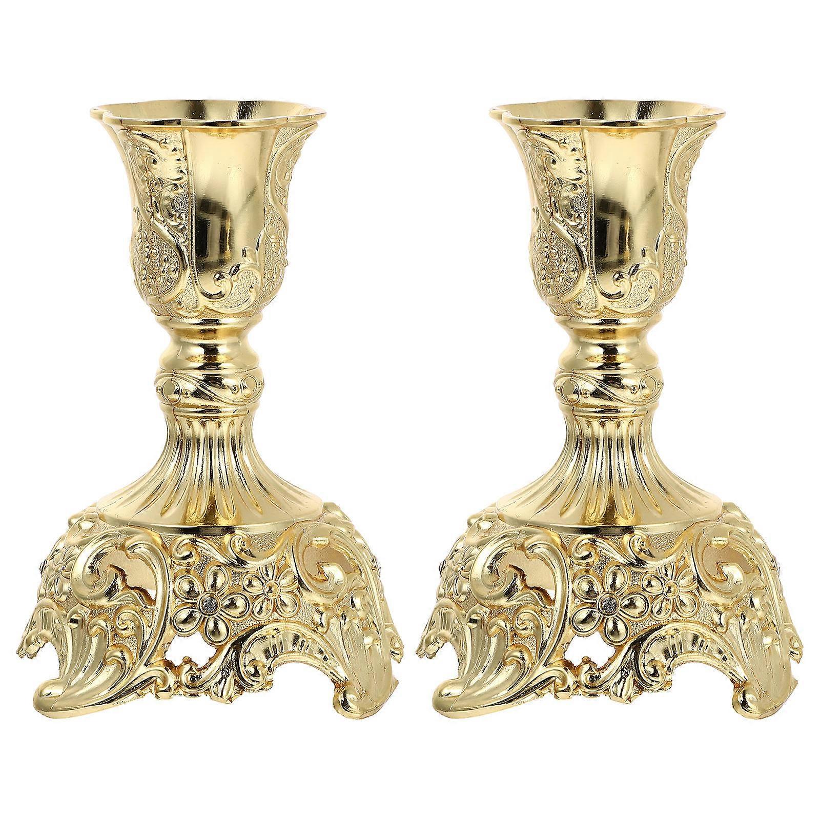 Decorative Candleholder Simple Style Candle Stands Golden 10x7cm For 2Pcs
