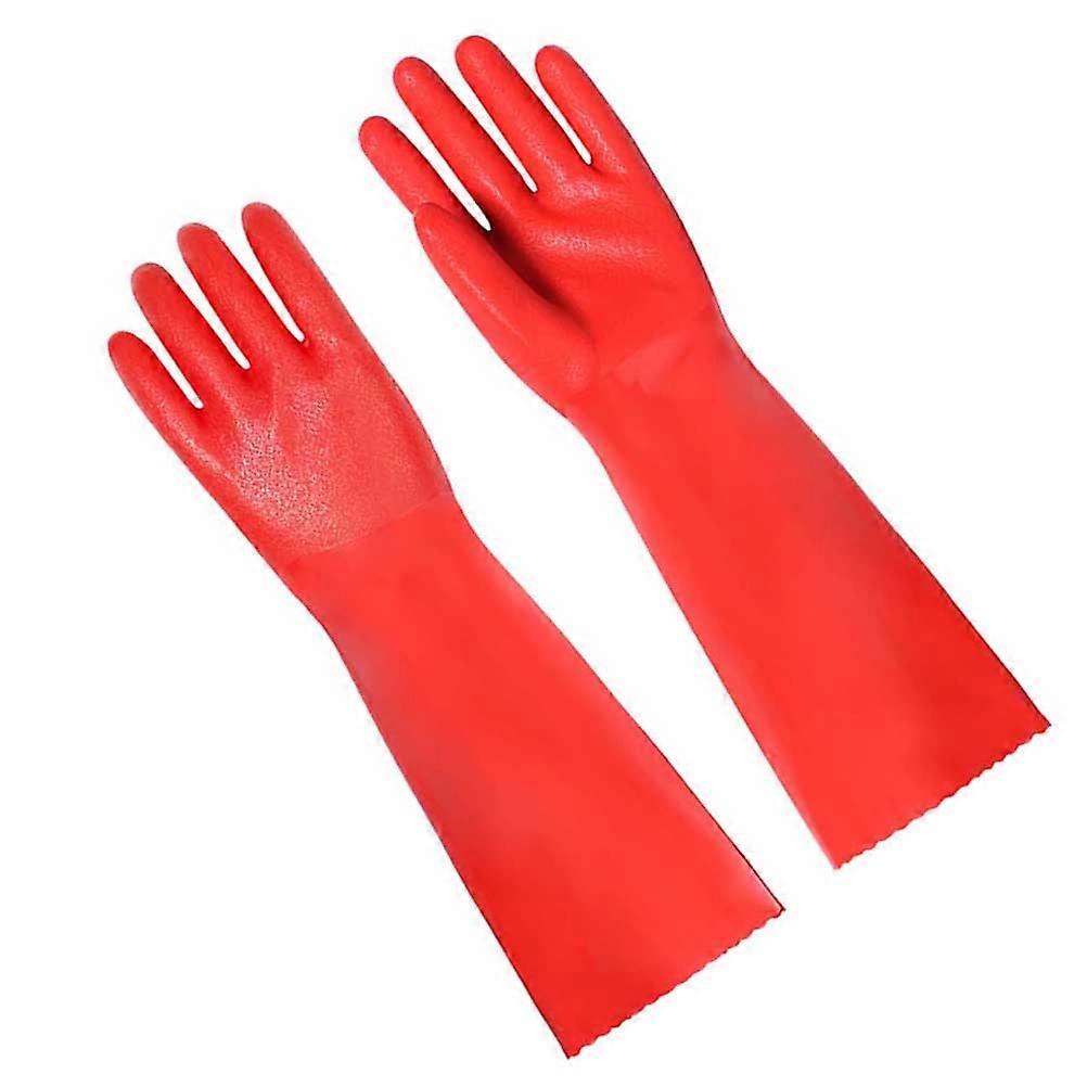 PVC Dishwashing Gloves with Nonslip Design for Kitchen Cleaning and Housework Red Length 35cm