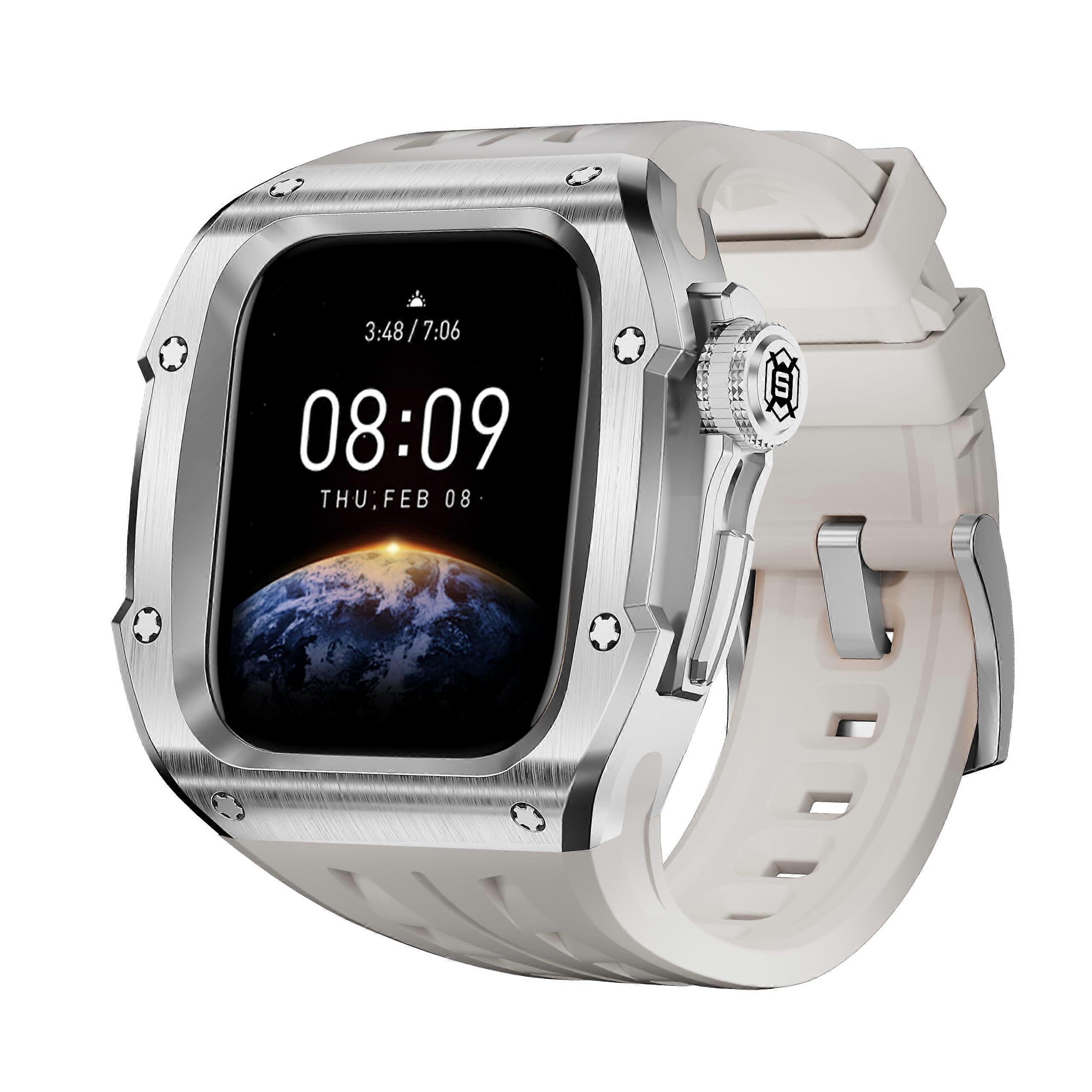 Apple Watch 9/8/7/6/SE/5/4 46mm Case with Strap, Scratch Resistant Bumper Protection Cover, White