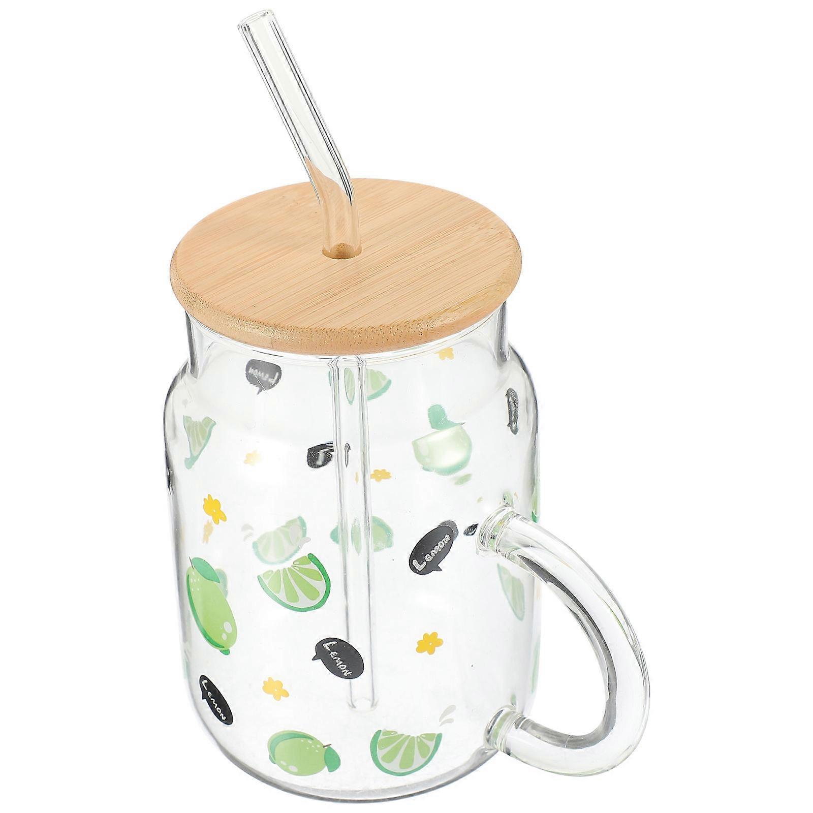 Glass Cup Green 1Set with Lid for Home Use Keeps Drinks At Desired Temp