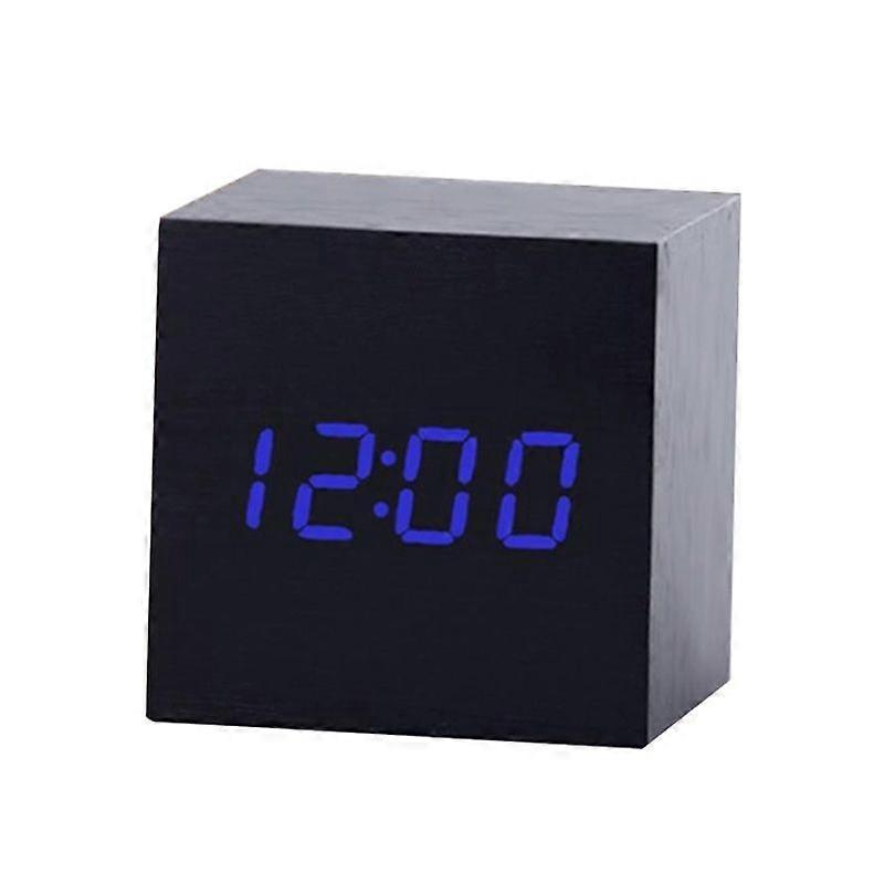 Multicolor Sounds Control Wooden Clock Black Blue
