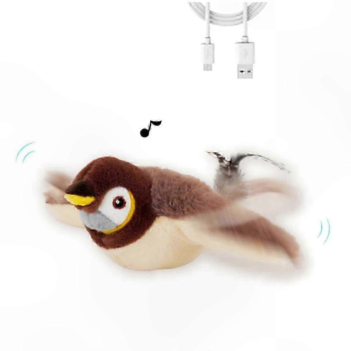 Electronic Flying Bird Cat Toy with Flapping Wings and Chirping Sound for Interactive Play