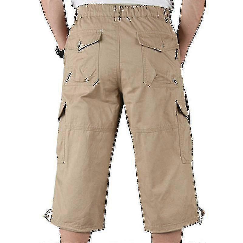 Mens 3/4 Long Length Elasticated Shorts Waist Cargo Combat Three Quarter Pants