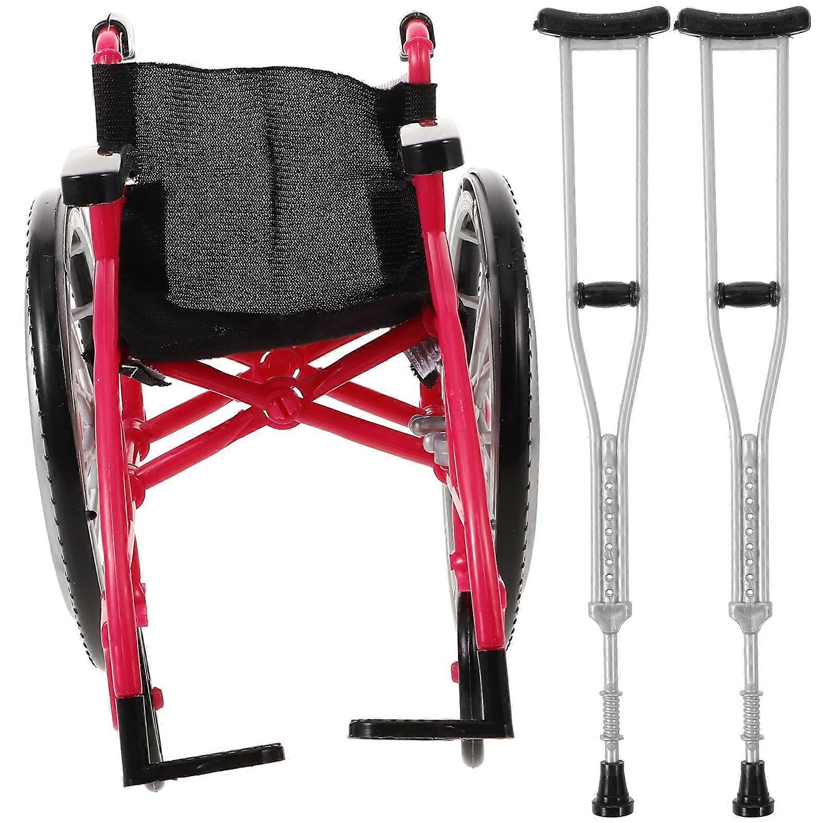 Miniature Wheelchair and Crutch Set – Realistic Decorative Props for Dollhouse Scenes and Pretend Play