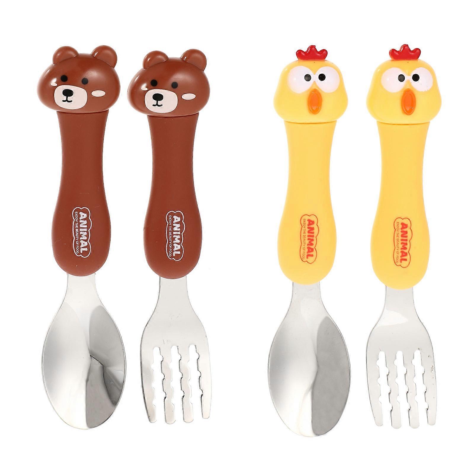Kids Travel Utensils 2 Sets Cute Infant Tableware Assorted Color Compact And Lightweight For Home Use And Travel