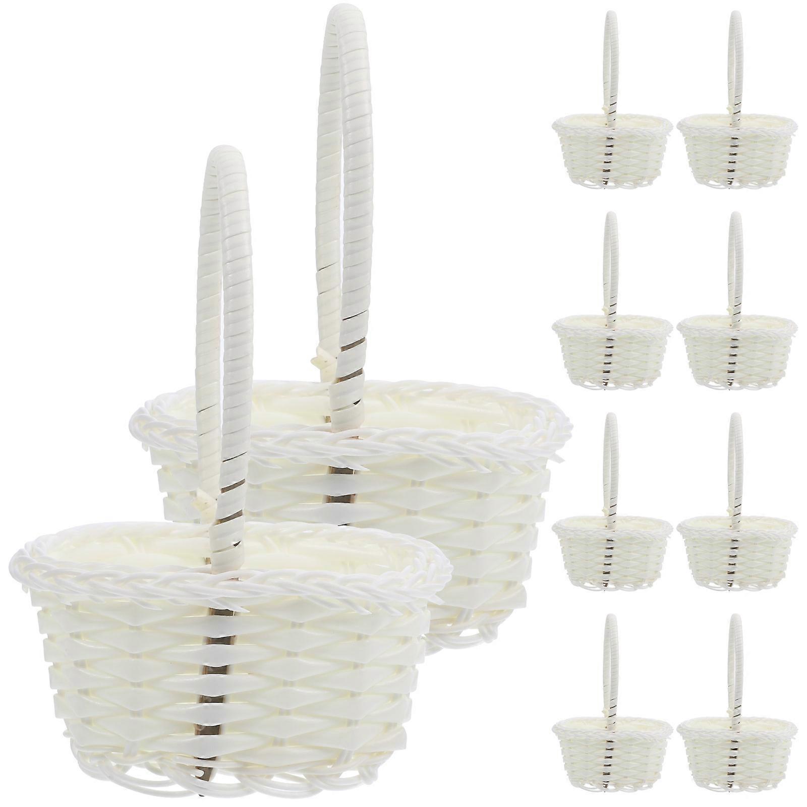 8pcs Oval White Rattan Baskets with Handles – Lightweight Woven Storage Baskets for Home, Bedroom, Living Room – Multi Functional Fruit Picking