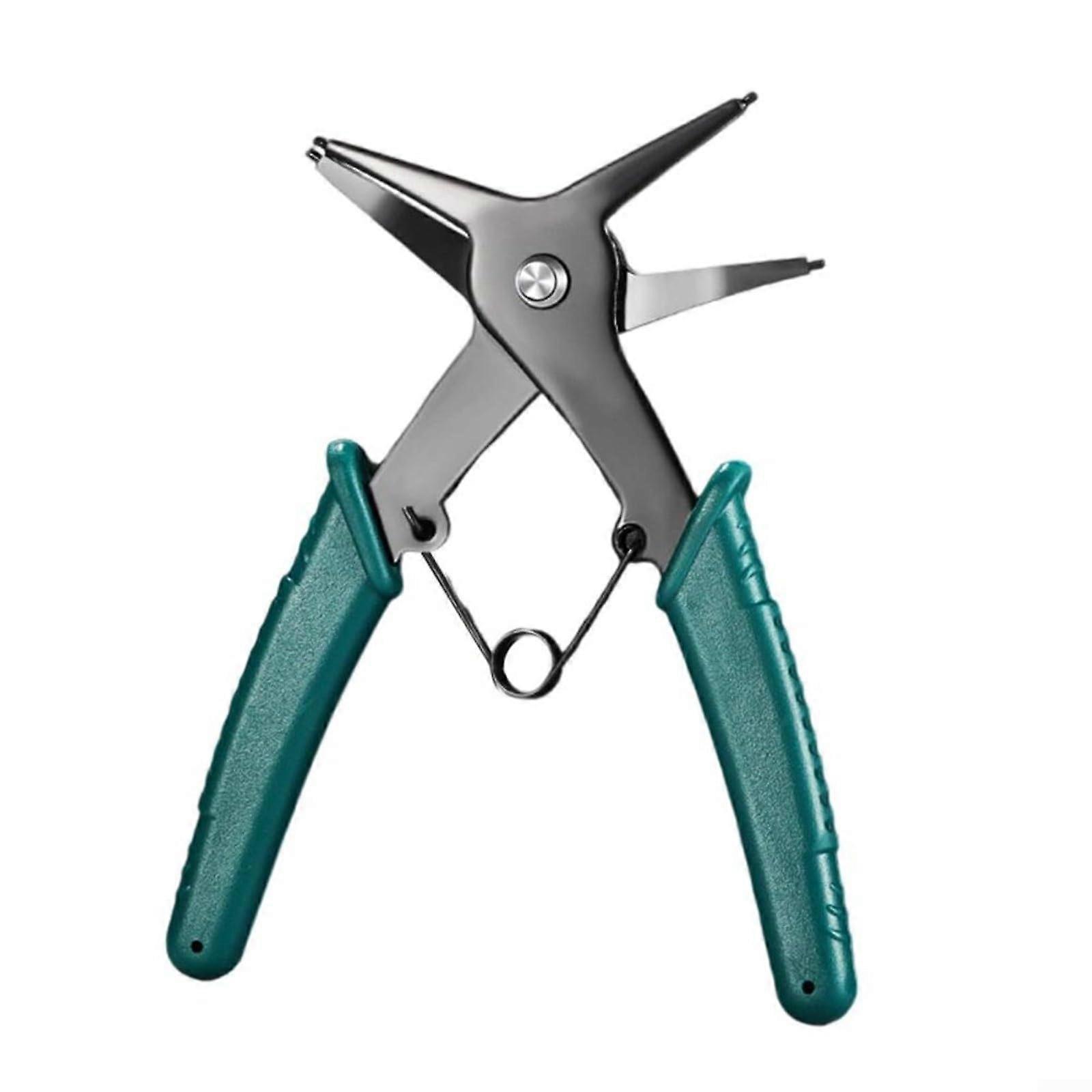 2-in-1 Professional Circlip Pliers, Internal External Snap Ring Remover Tool, Spring Mechanism, Comfort Grip, 140mm Green