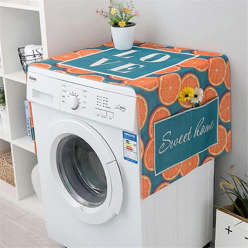 Fridge Dust Cover, MultiFunctional Machine Cover with Side Storage (Orange,55x140cm)