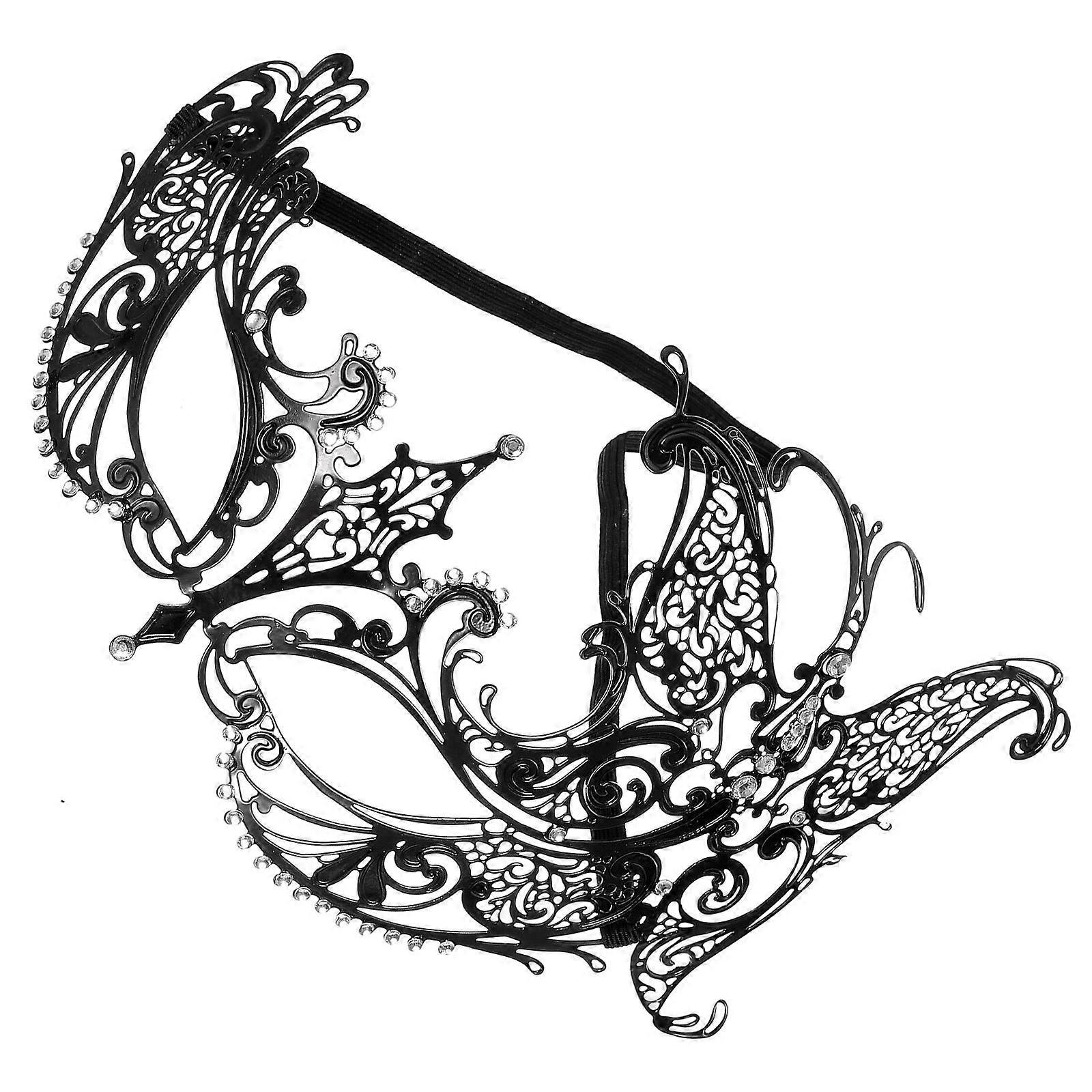 Rhinestone Butterfly Mask Masquerade Mask for Special Occasions Black Metal 1Set