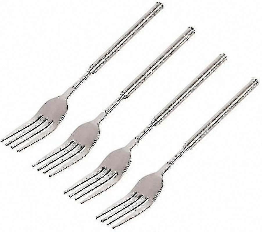4 Pcs Telescopic Fork Extendable Long Handle for Barbecue Toasting Dinner