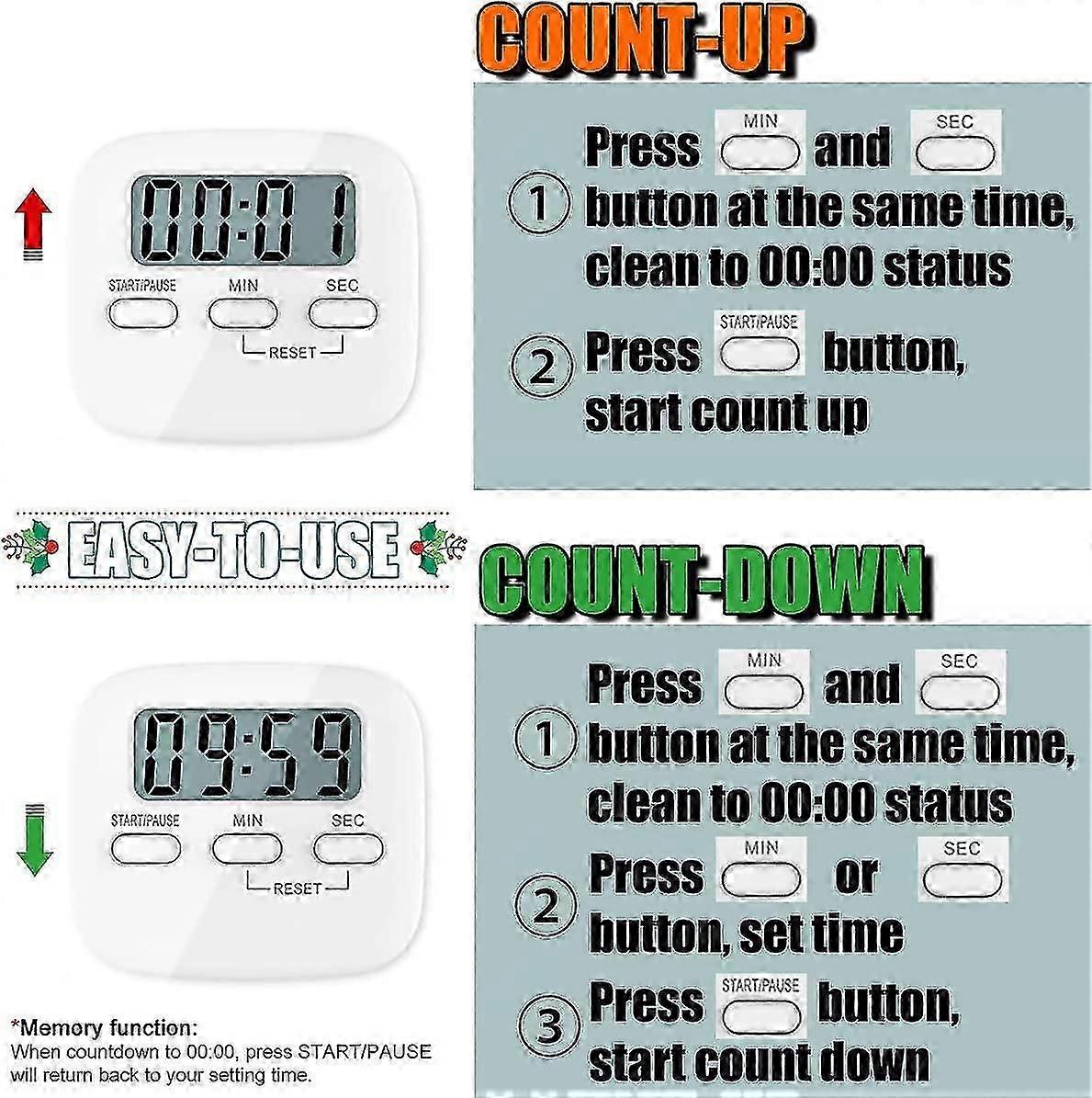 Kitchen Timer, 2 Pack Digital Kitchen Timers [ 2020 Version ] Magnetic Countdown Timer With Loud Ala (ShiKai)