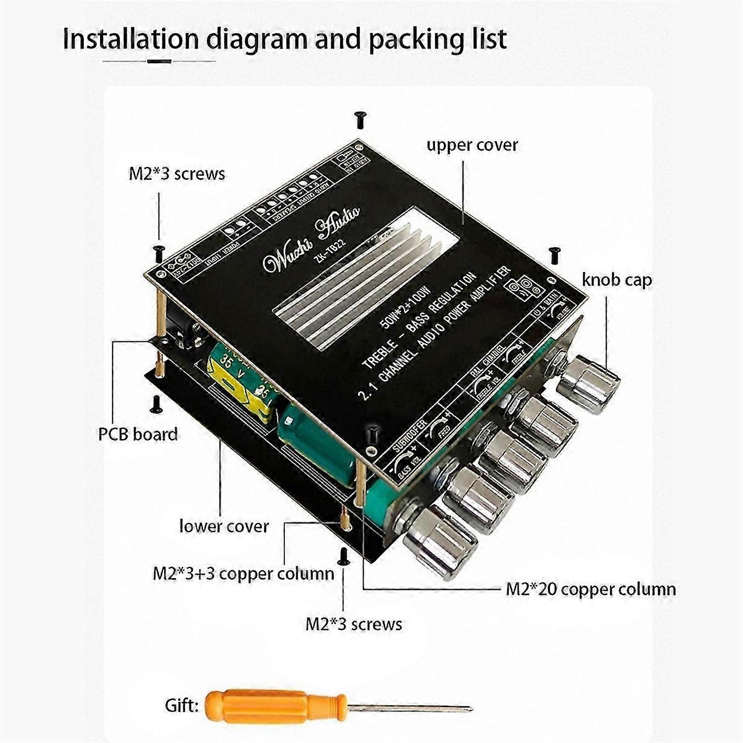 -TB22 2.1 Channel Bluetooth 5.1 Amplifier Board with Case+DC Cable