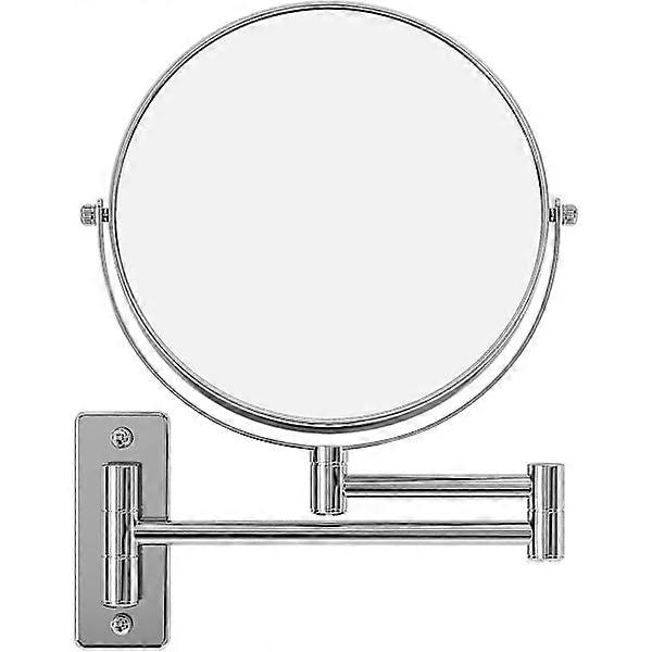 8 inch Double Sided LED Makeup Mirrors, Wall Mounted Magnifying Mirror, 360° Swivel, Chrome Finish, Extendable, Powered by 4 AAA Batteries (Not Includ