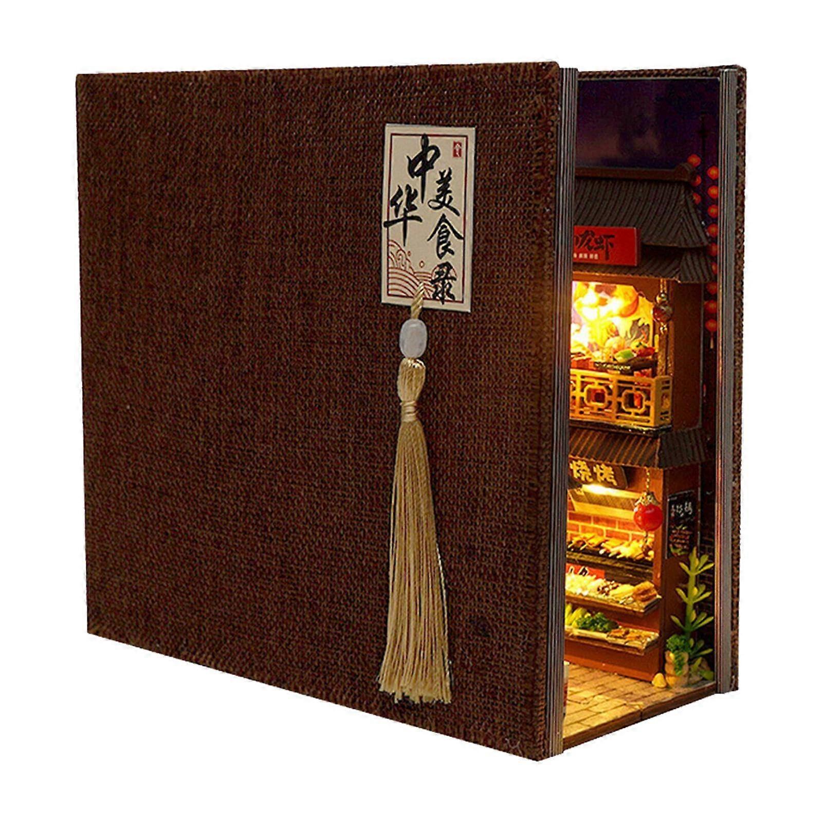 3D Book Nook Kit With LED Light, Chinese Style Wooden Puzzle, Table Decoration, Miniature Book Corner Insert For Nor