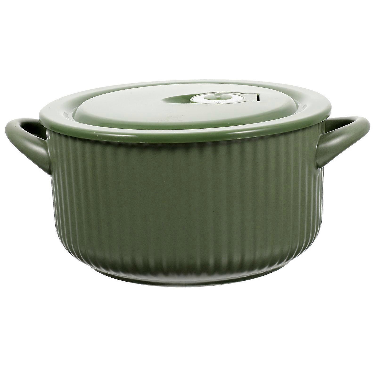 Green Ceramic Soup Bowl with Handle for Oven Use Microwave Safe Soup Bowl