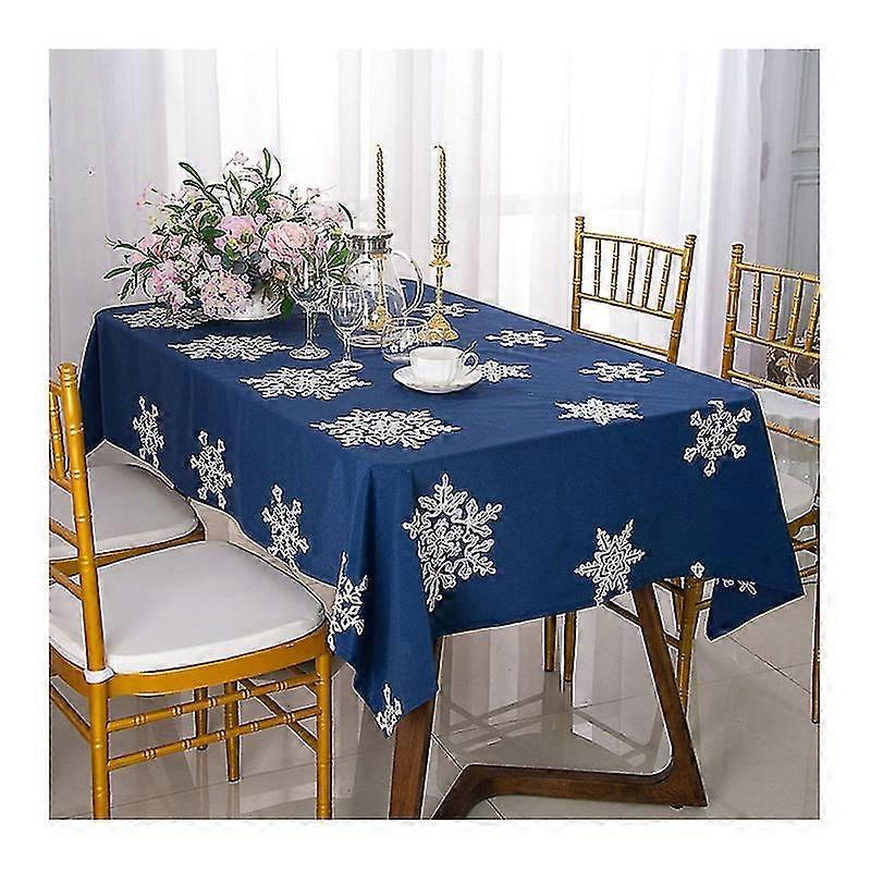 Christmas Decorative Tablecloth Anti Wrinkle Linen Cotton Embroidered Holiday Table Cloth For Xmas Decoration