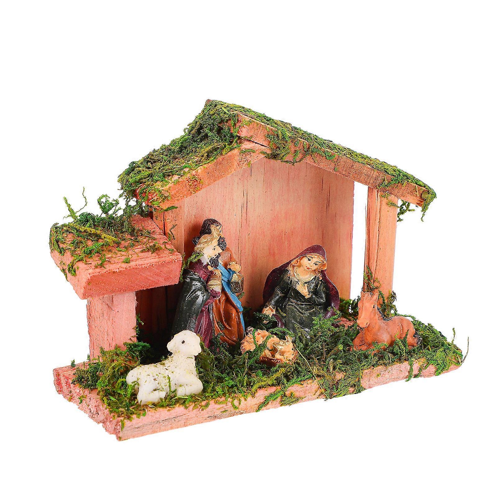 Multicolor Nativity Scene Resin Statue for Decor 2Pcs Desktop Ornament