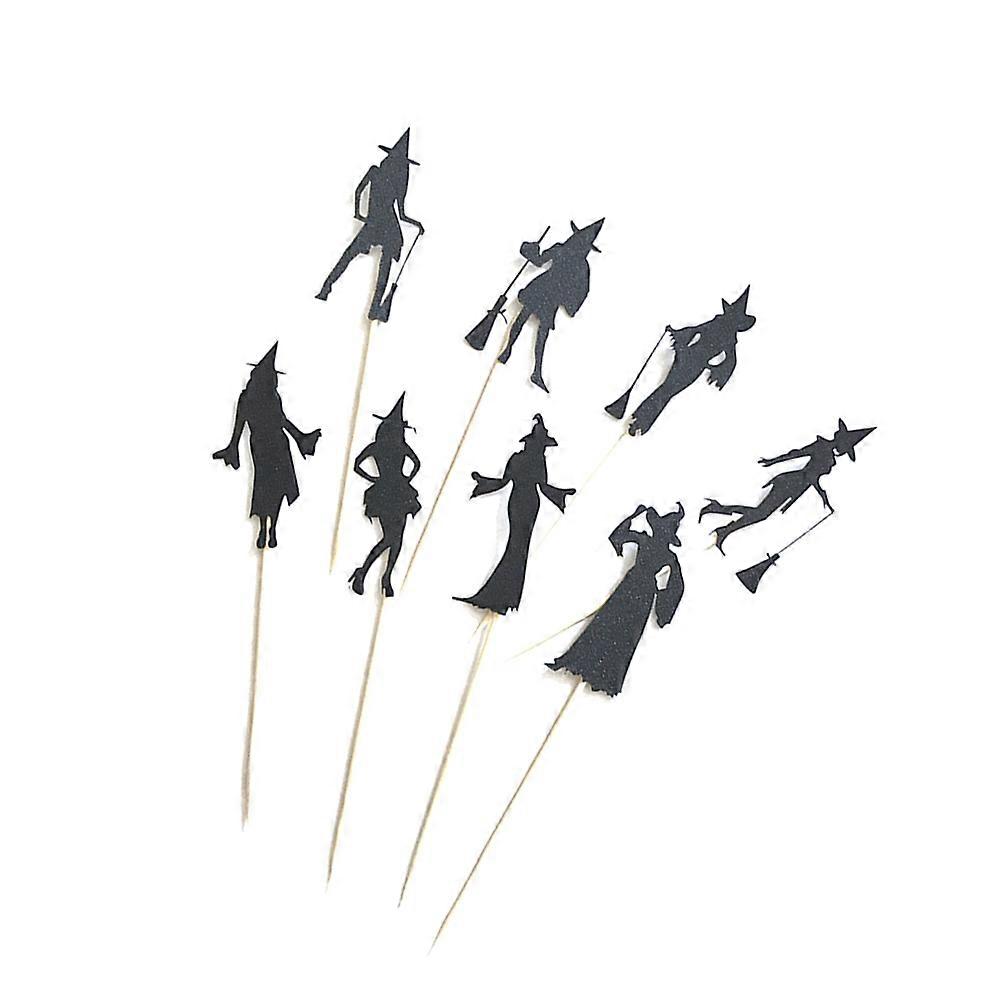 Cake Toppers 8Pcs Black Wooden Eye-Catching Witch Design for Cake Decoration