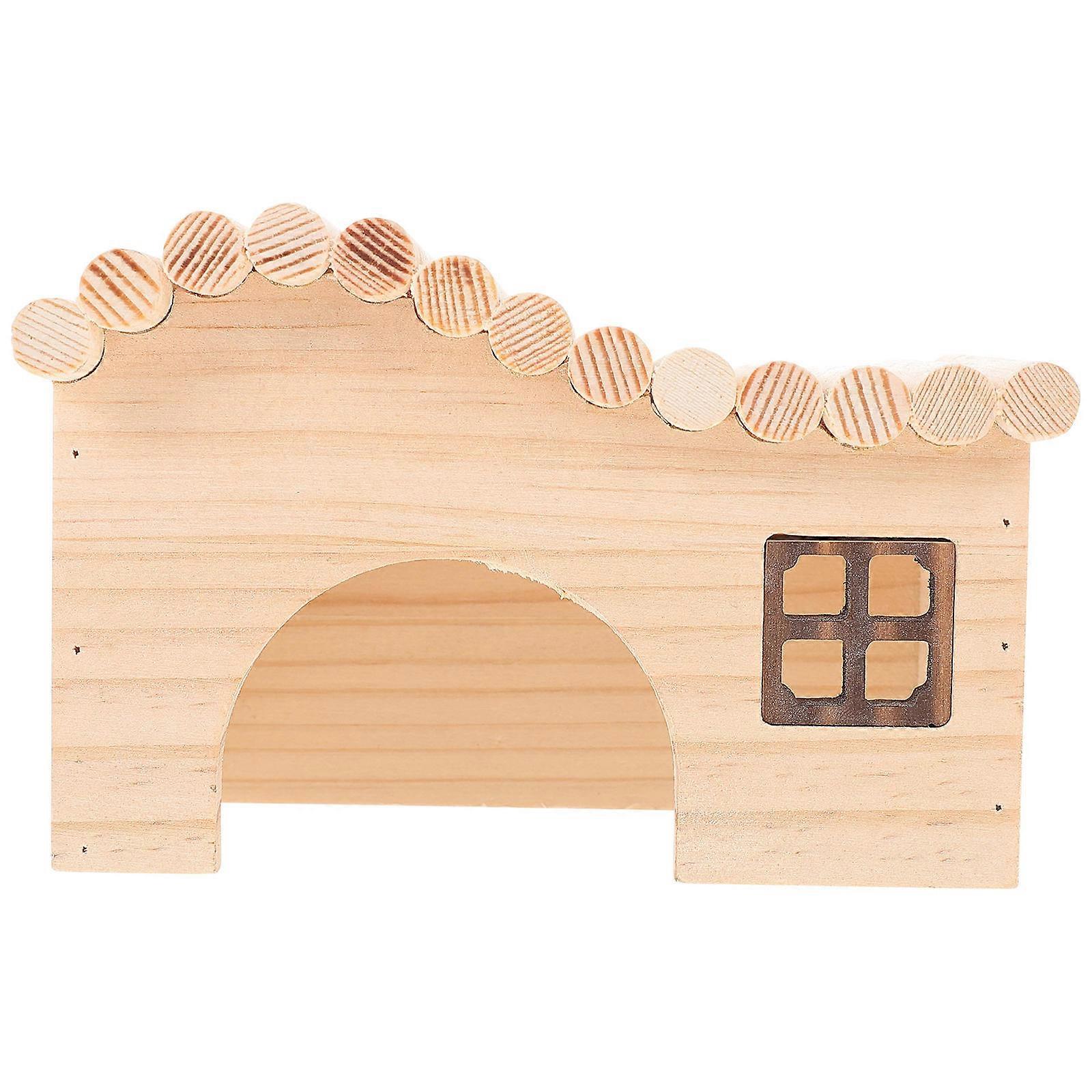 2Pcs Arched Wooden Hamster Nest for Pet Entertainment Featuring Durable Design 13X9X9CM Bite-resistant Light Brown