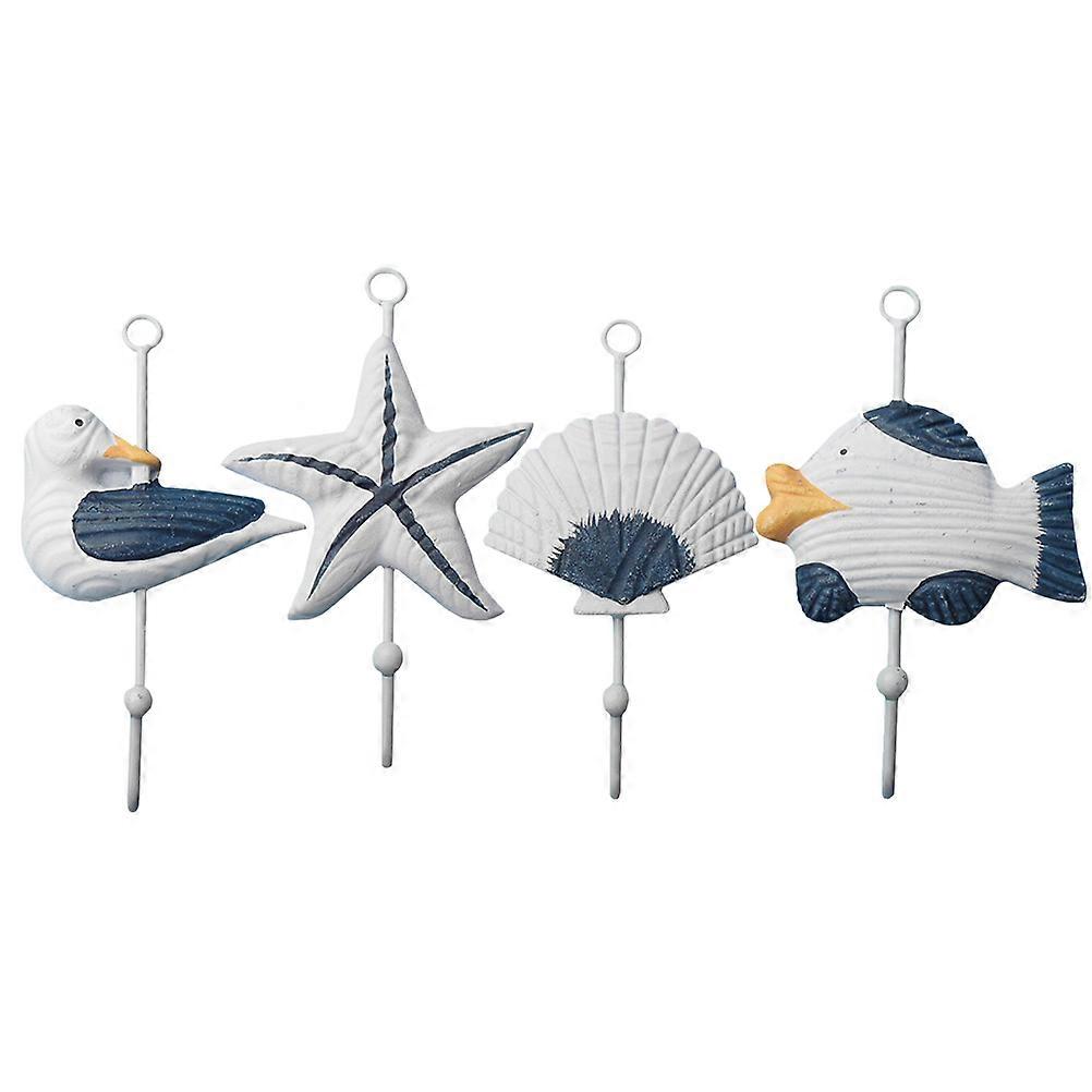 Wooden Home Decorative Hooks Mediterranean Style Wall Hooks for 8Pcs