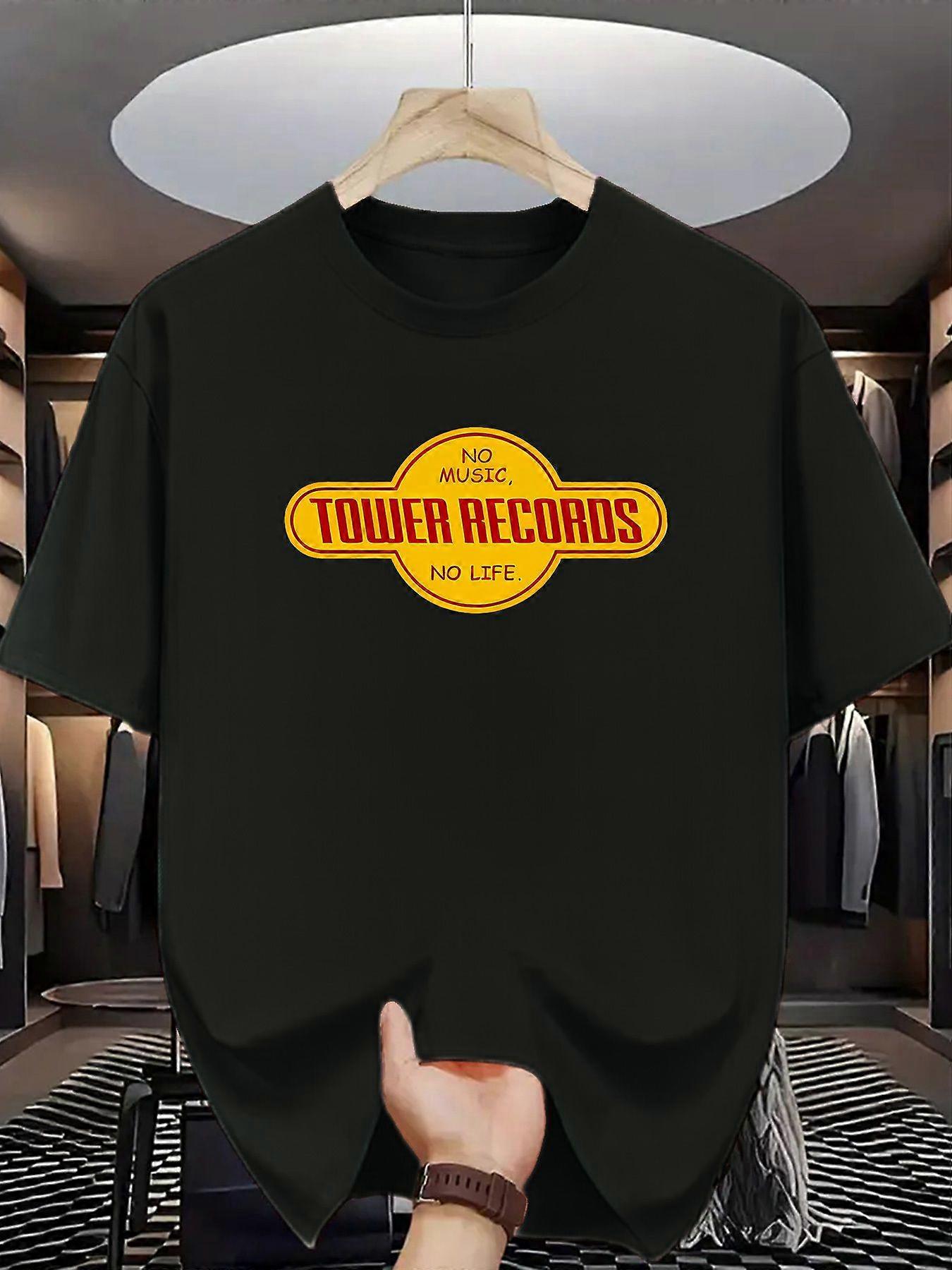 Men's Vintage Tower Records Graphic T-Shirt - Retro Music Store Design, Soft Breathable Fabric, Regular Fit Casual Summer Tee, Mac-FWERT176