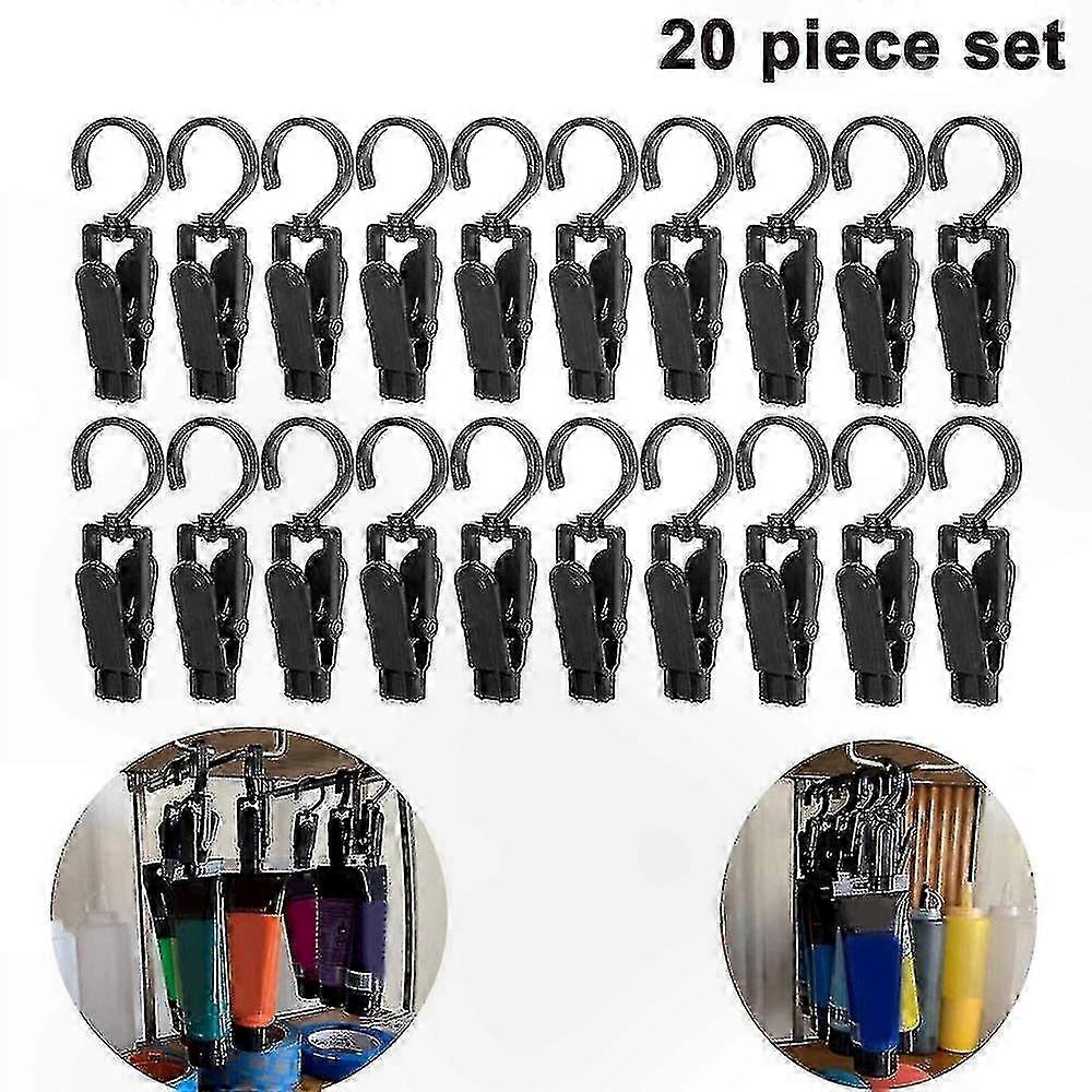 20-Pack Rotating Hooks for Clothes and Curtains, Multi-Functional Plastic Clips