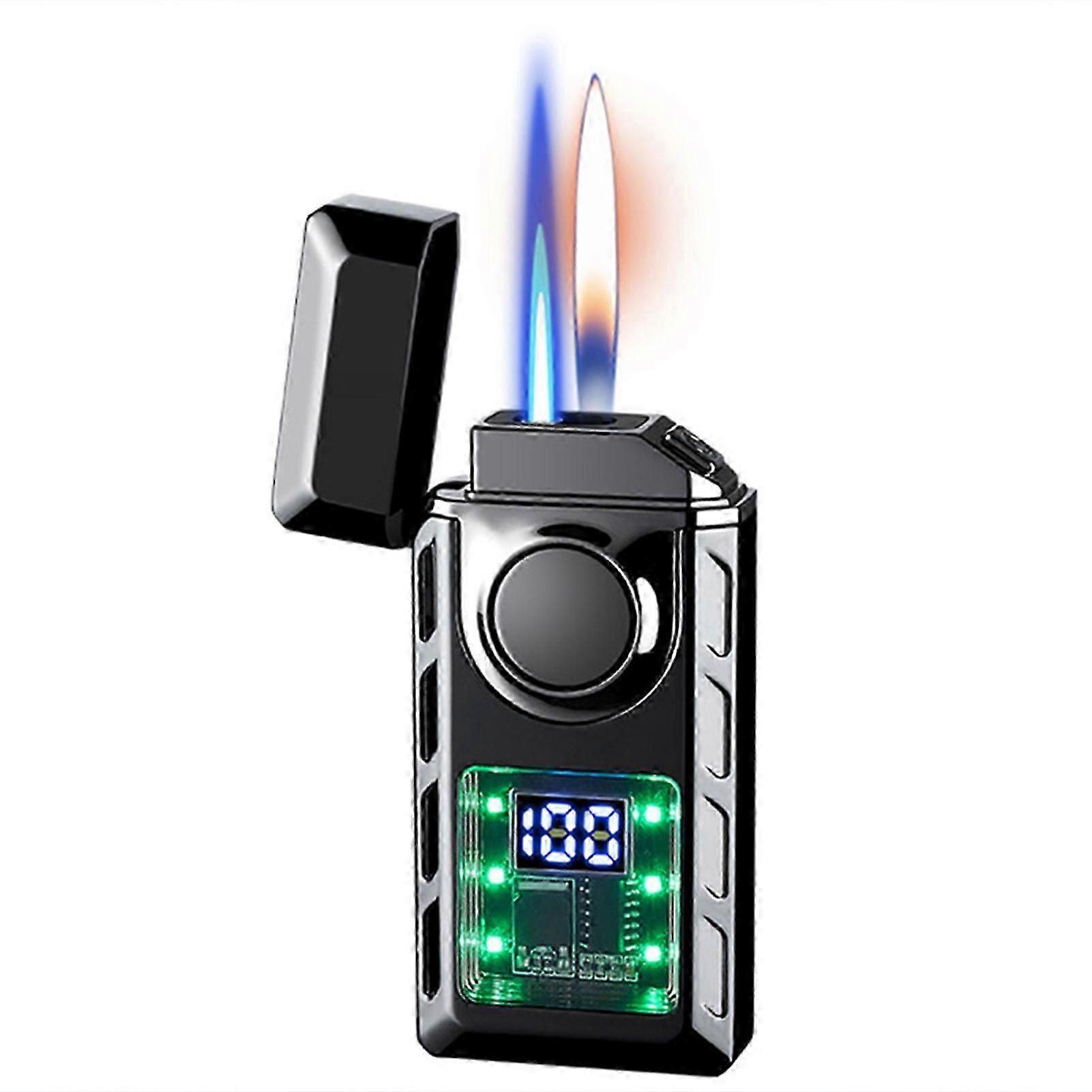 Smart Jet-Lighter with LED Display for Cigars: Digital Display Lighter with Direct Flames for Indoor & Outdoor Use