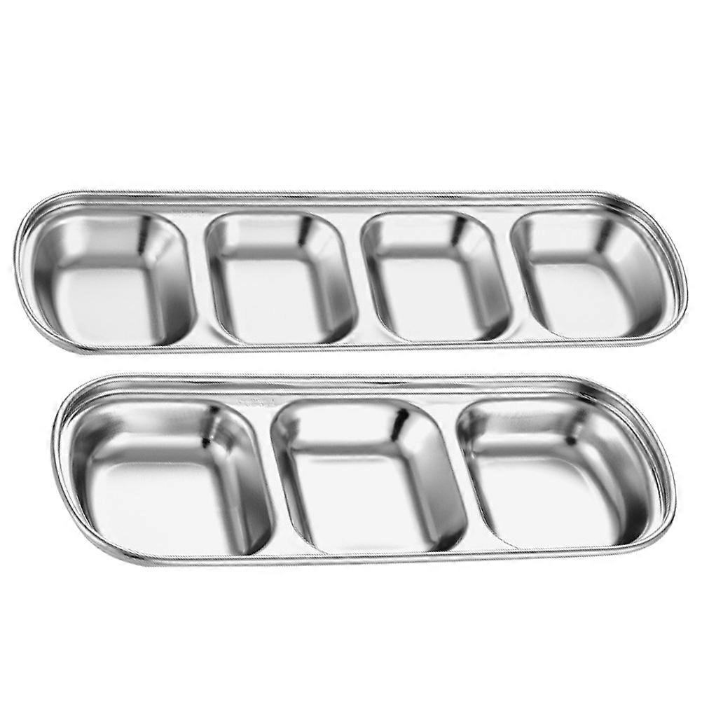 Condiment Saucer Stainless Steel Multi-Grid Square Plates for 4Pcs Serving
