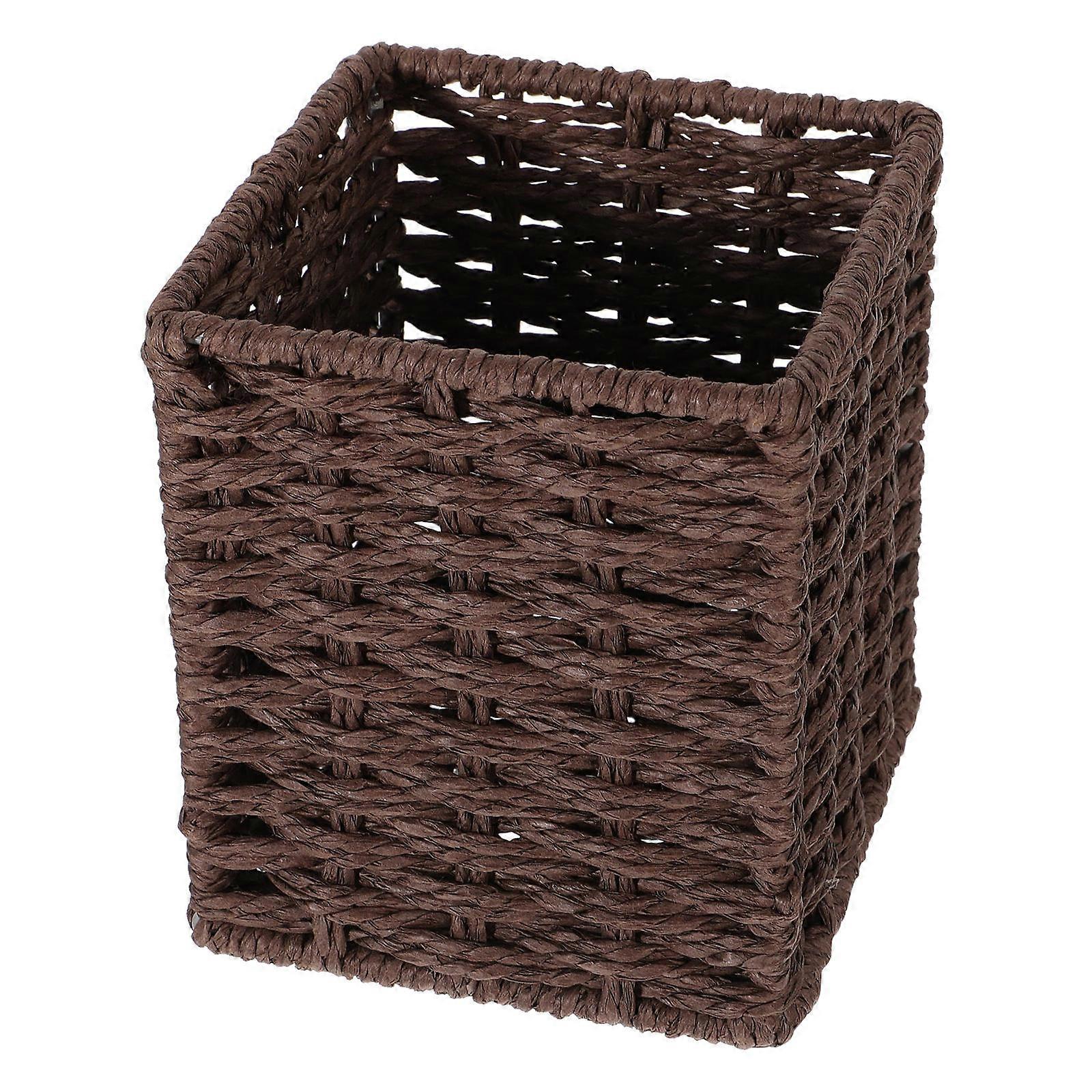 Hand-Woven Sundries Organizer Storage Box For Home Organization Rectangular Coffee 12x10x10cm Storage 1PC